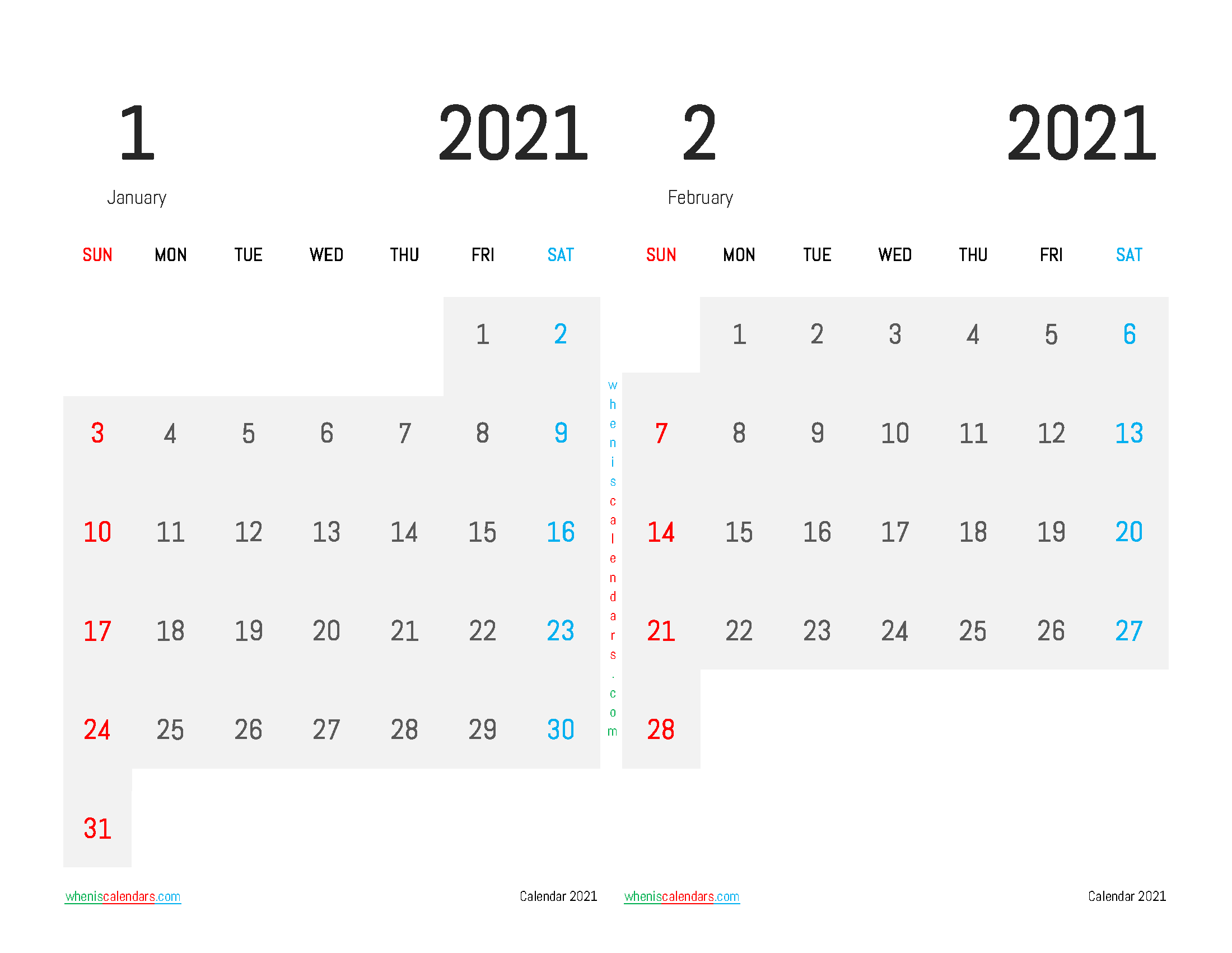 Free January February 2021 Calendar Printable