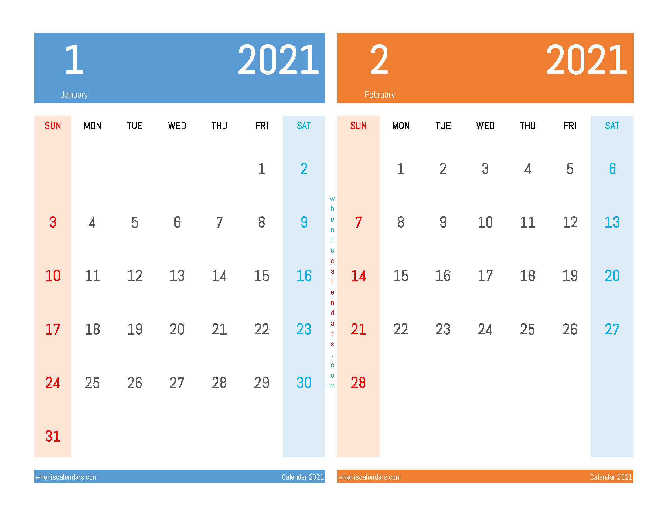 Free January February 2021 Printable Calendar