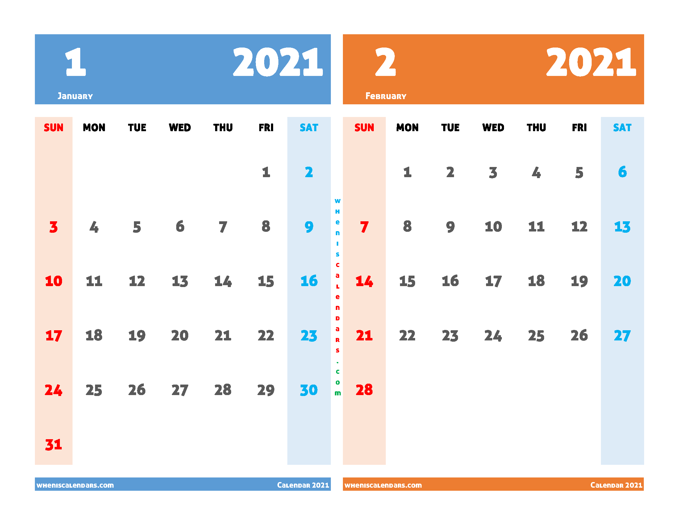 Printable Calendar January and February 2021