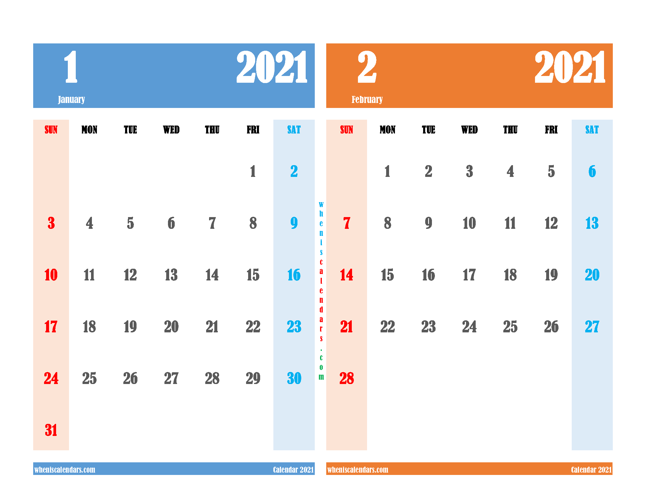 Printable Calendar 2021 January February