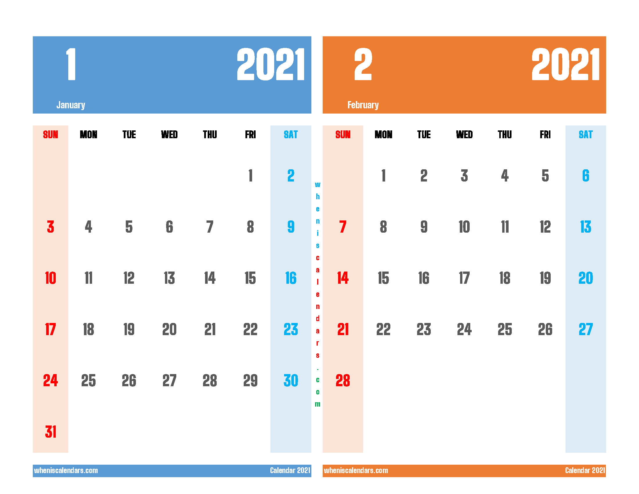 Free January February 2021 Calendar Printable