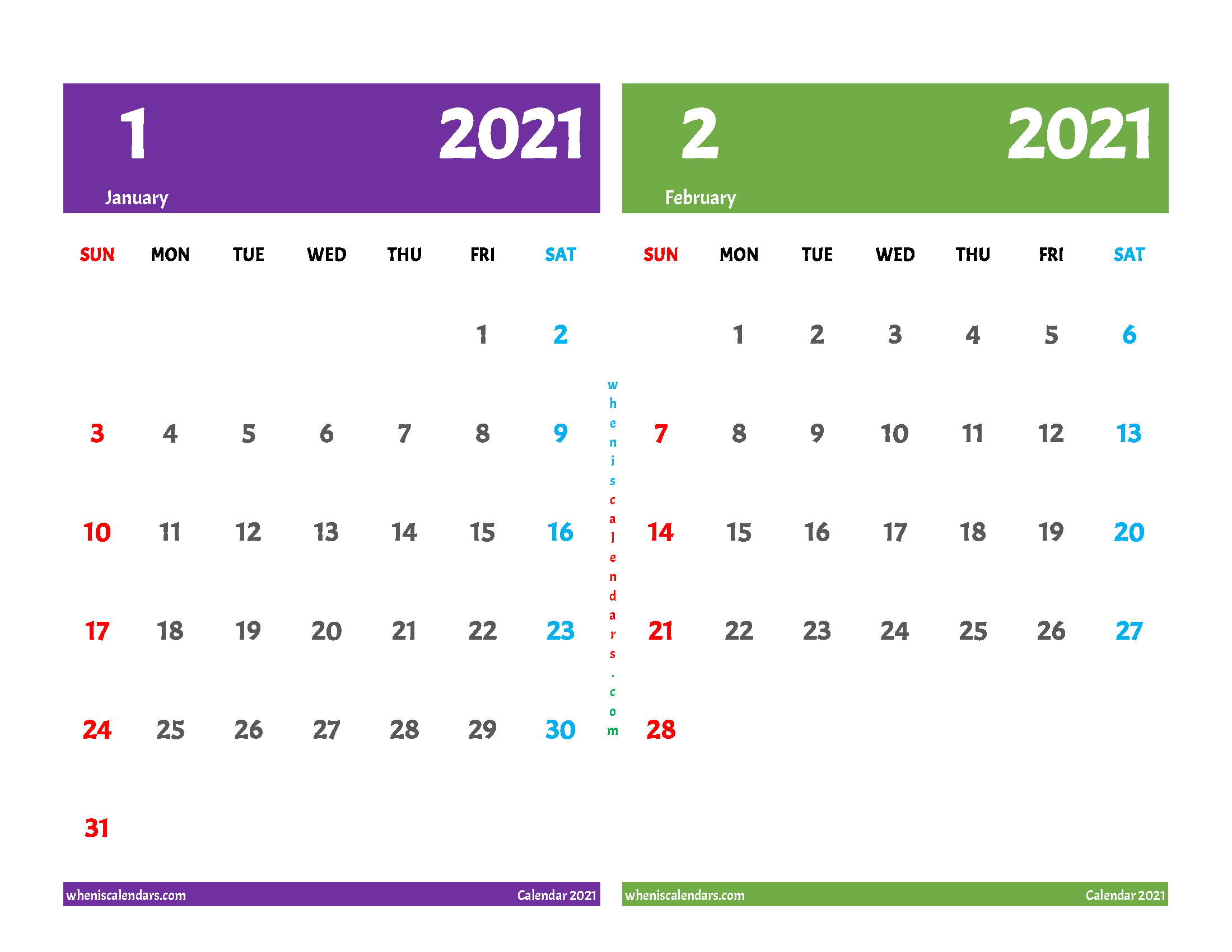 Printable January and February 2021 Calendar