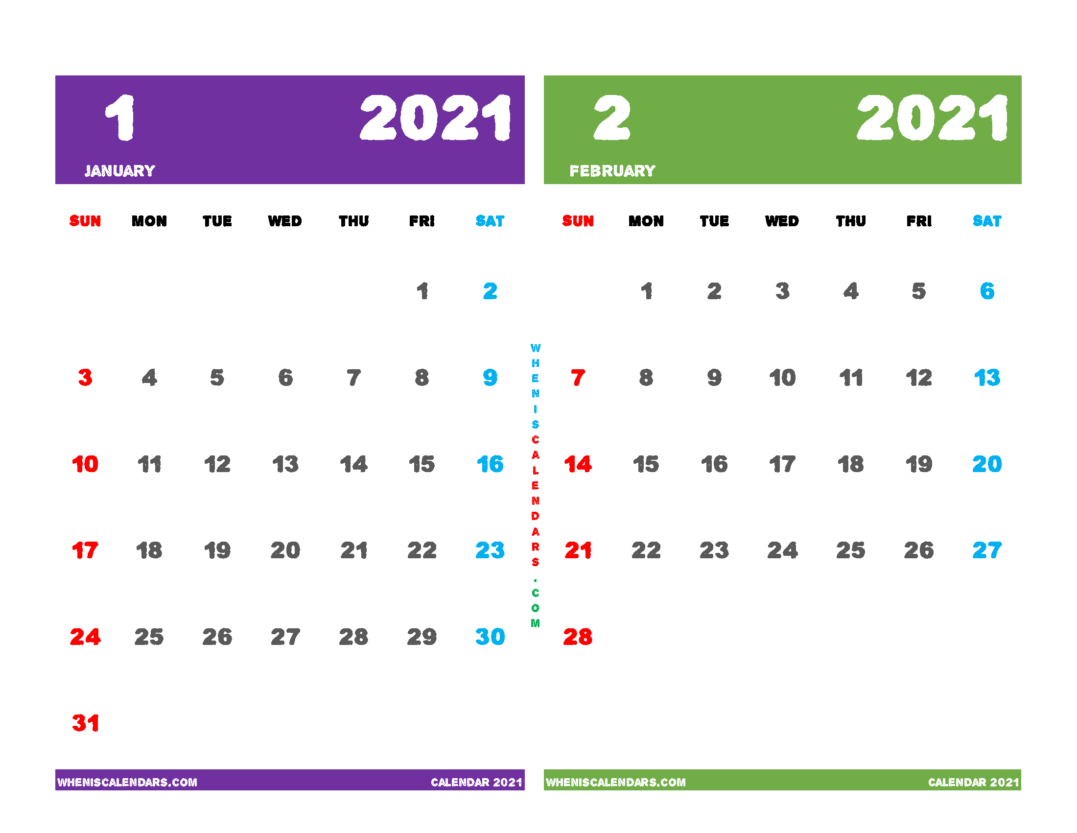 Free January and February 2021 Printable Calendar