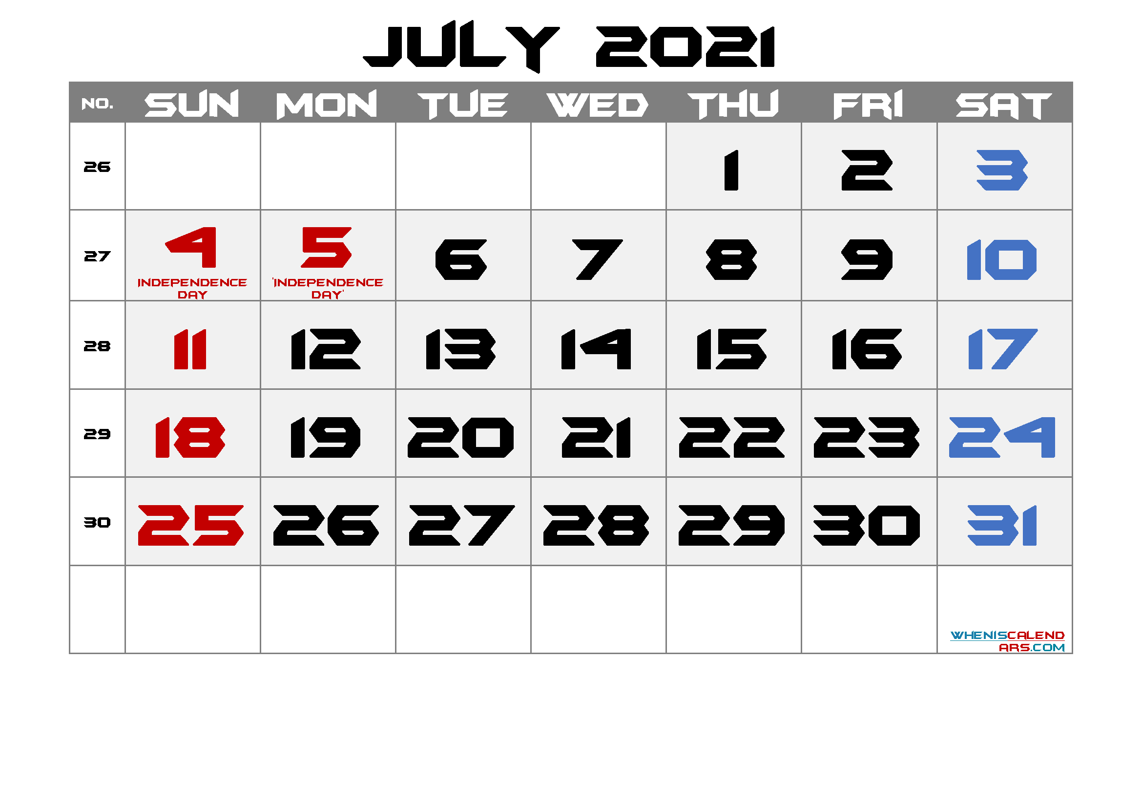 free printable july 2021 calendar with holidays