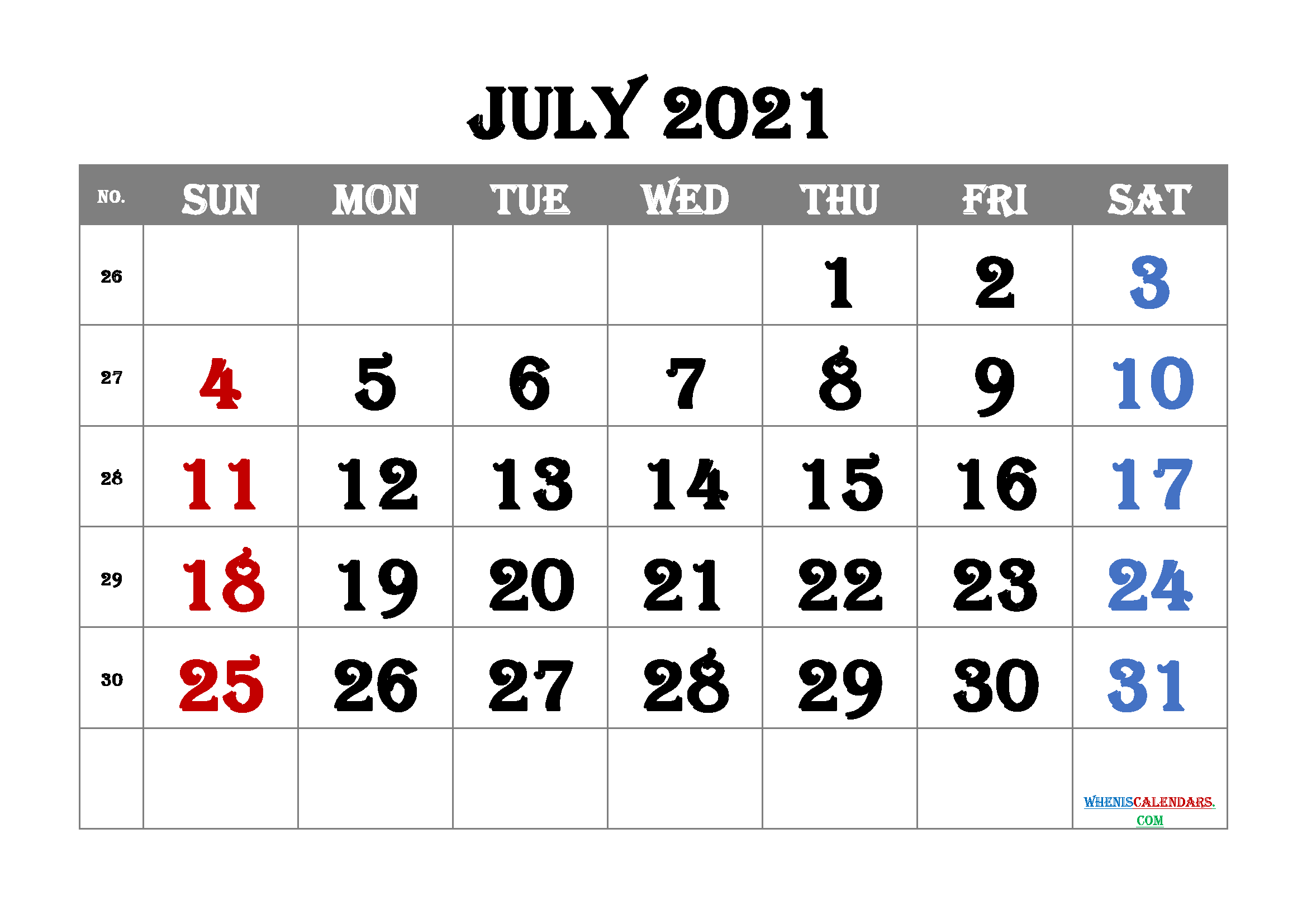 Printable Calendar for July 2021