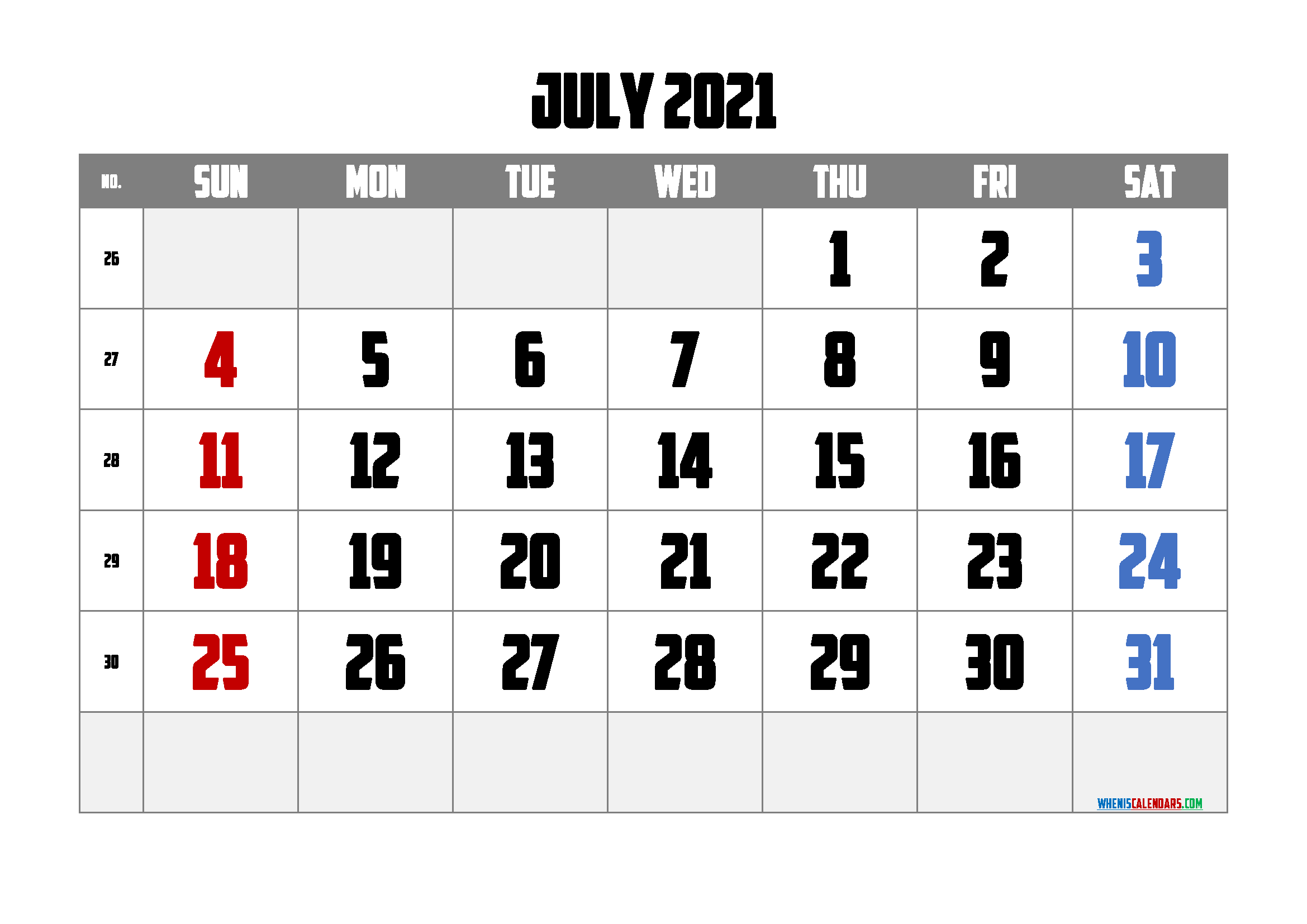 Printable Calendar for July 2021