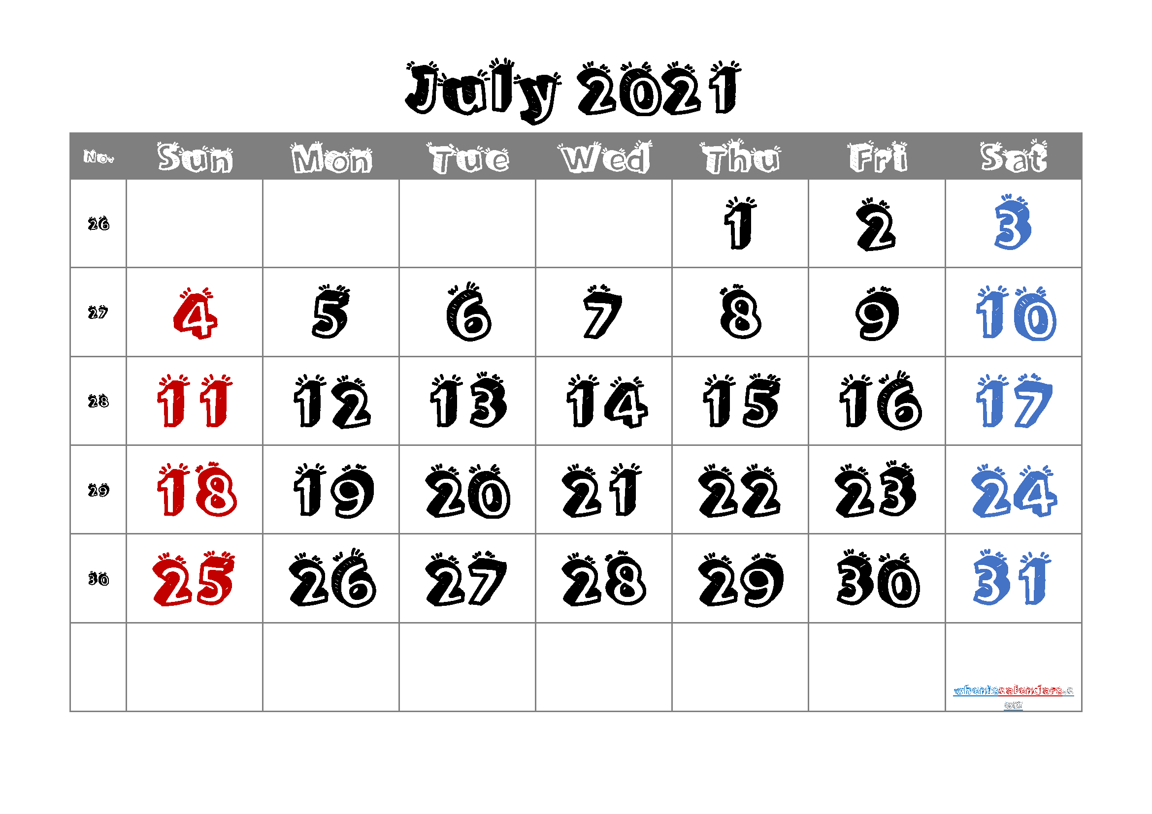 July 2021 Printable Calendar Free