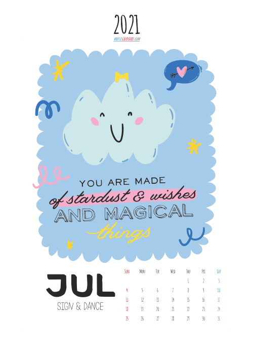 free printable july 2021 calendar cute. awesome free printable 2021 calendar for kids