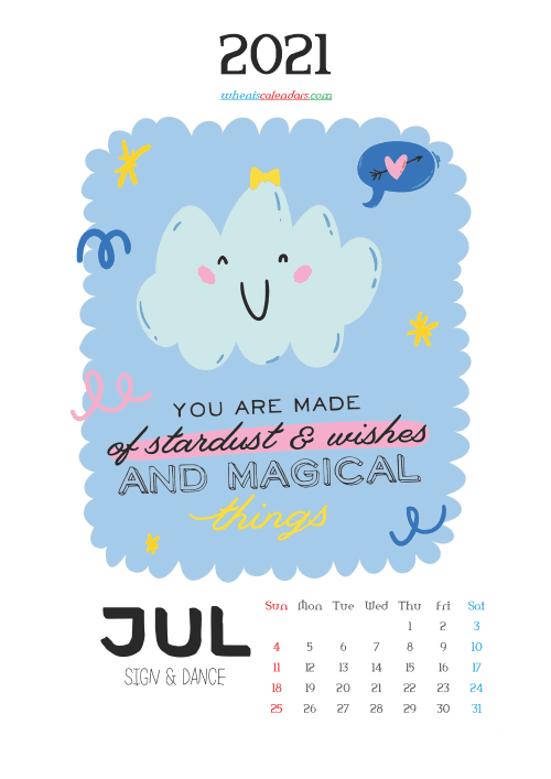 free printable july 2021 calendar cute. awesome free printable 2021 calendar for kids