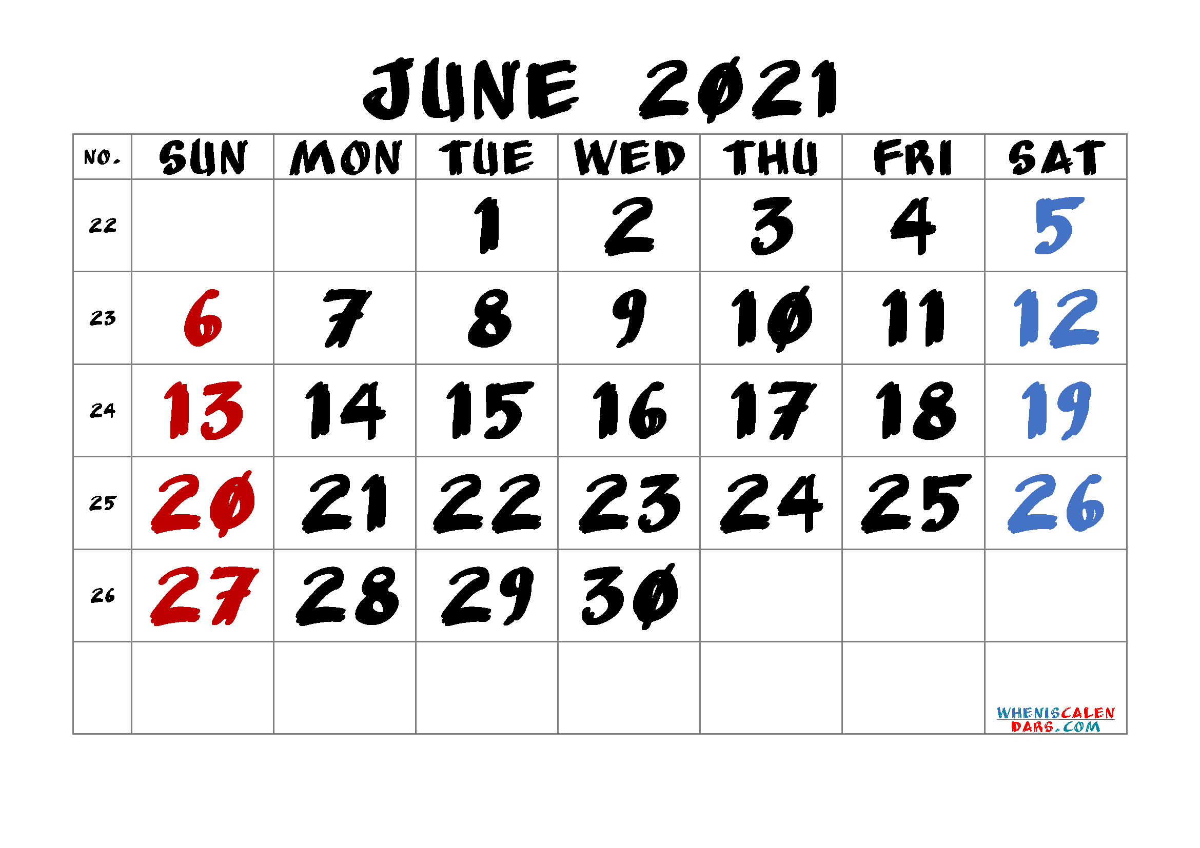 free printable june 2021 calendar with week numbers