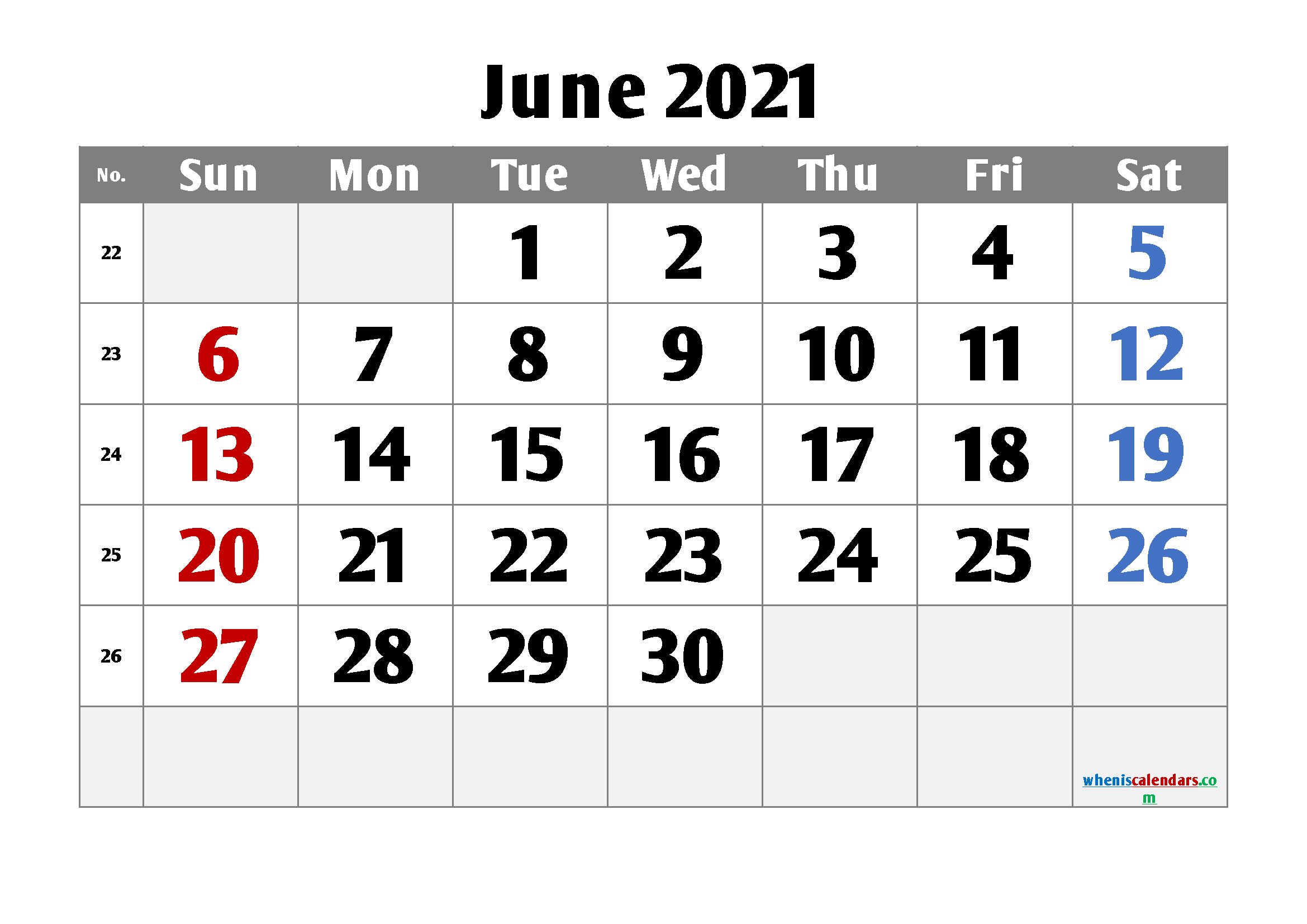 Printable Calendar for June 2021