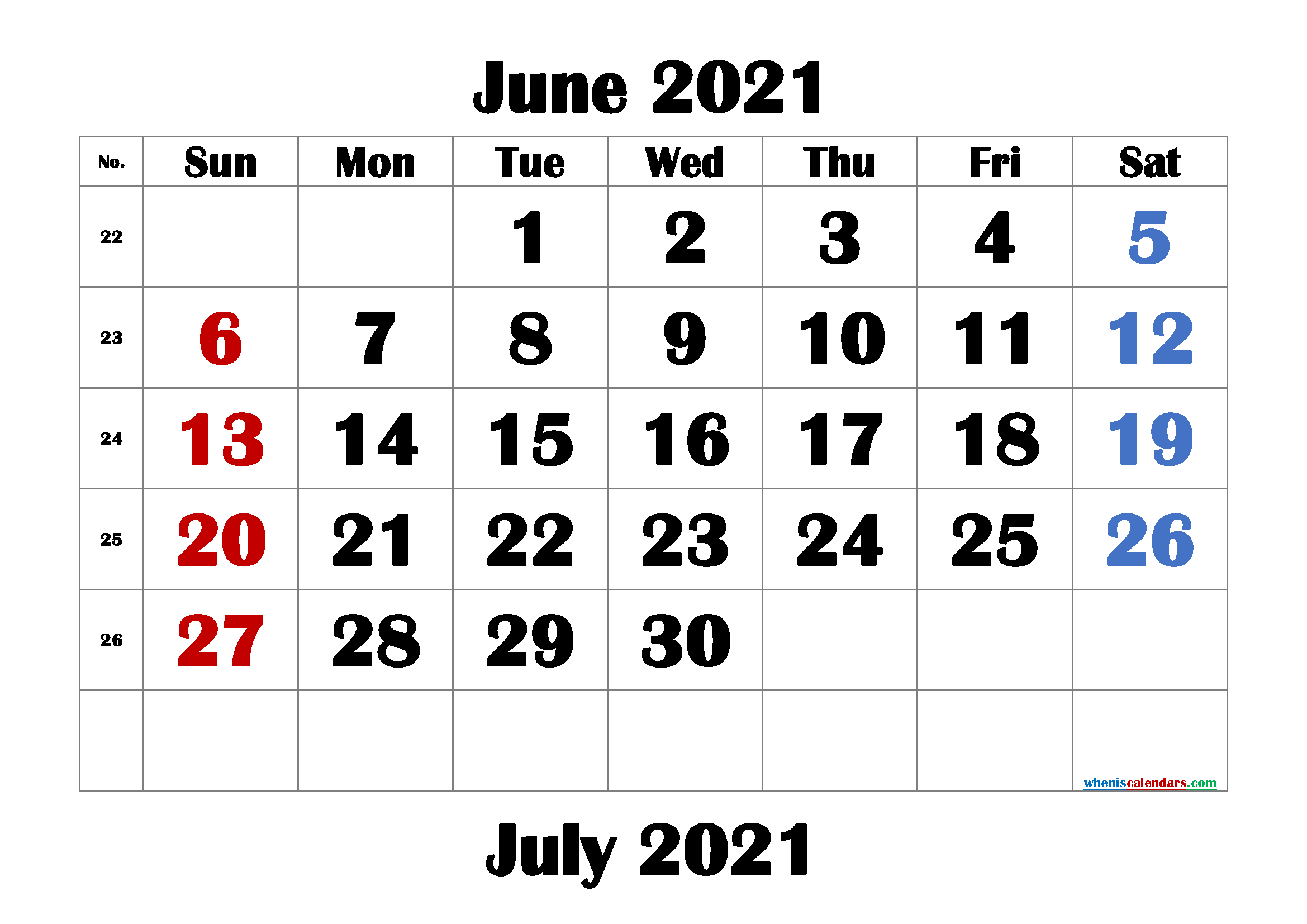 Printable Calendar June 2021 Free
