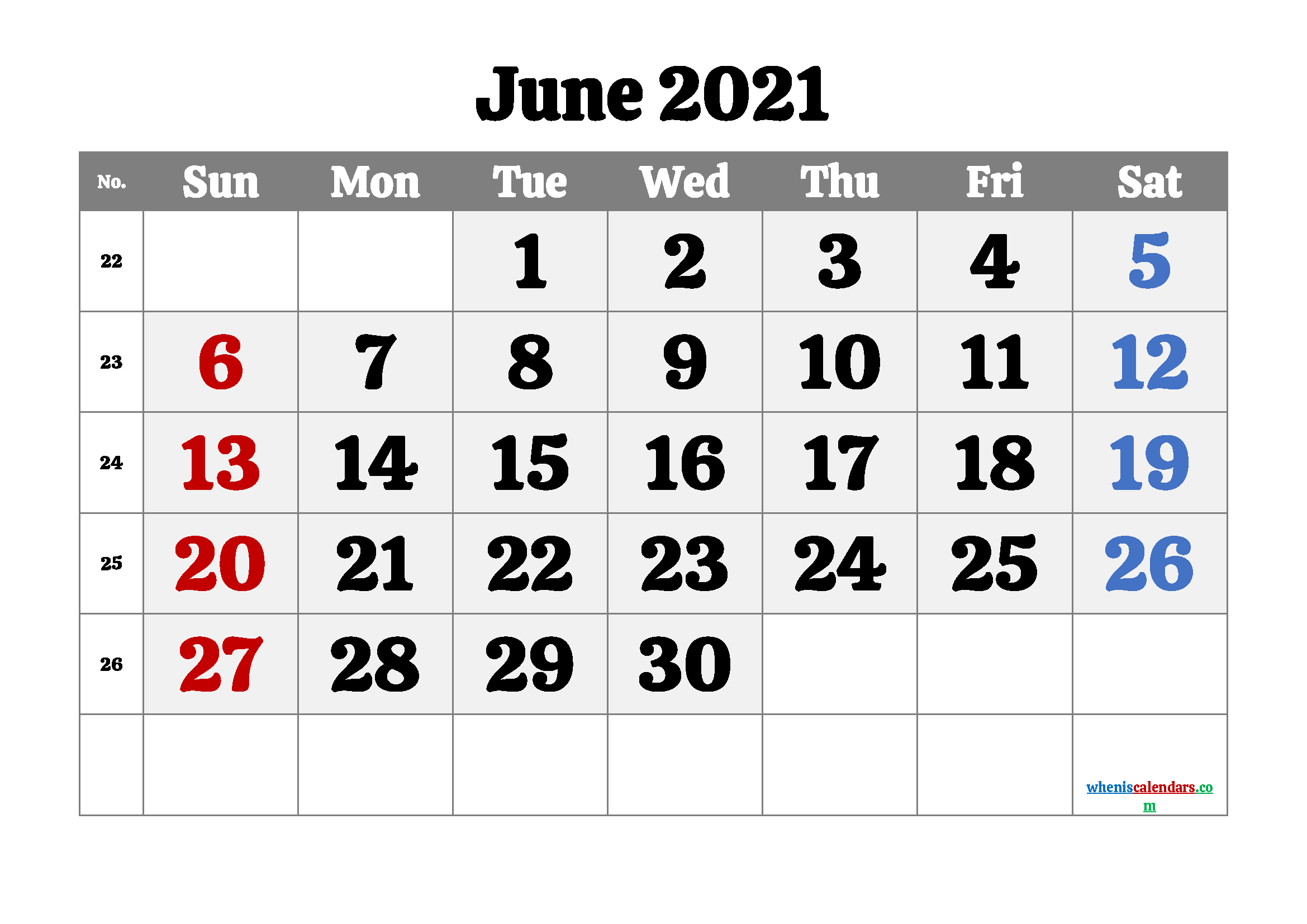 Printable Calendar June 2021 Free