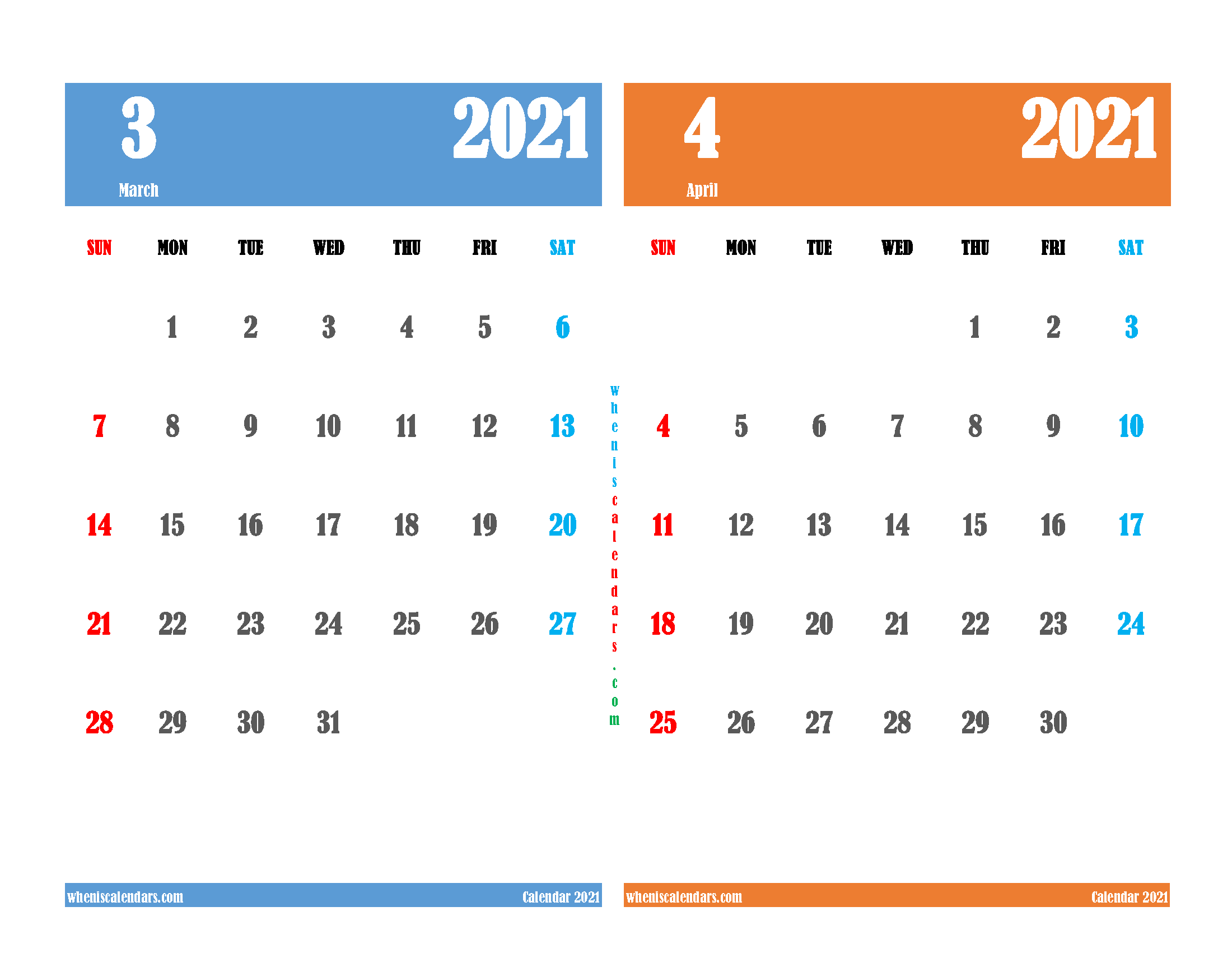 Printable Calendar March and April 2021
