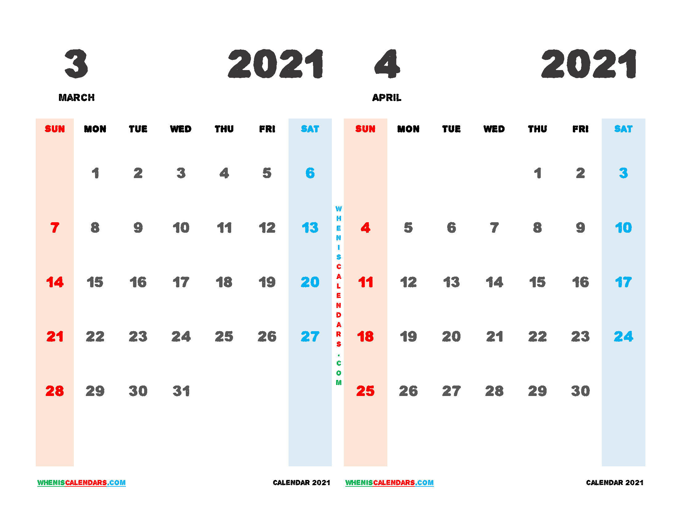 Printable Calendar 2021 March April