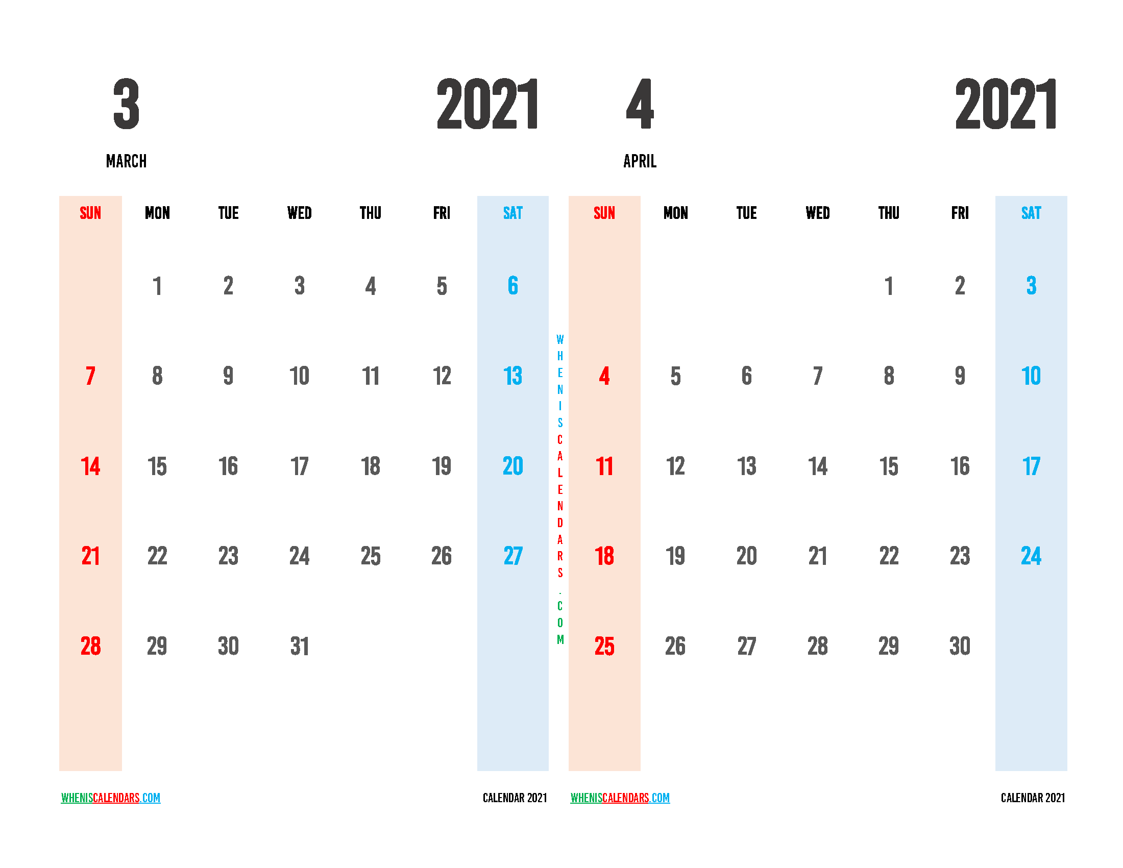 Printable Calendar March and April 2021
