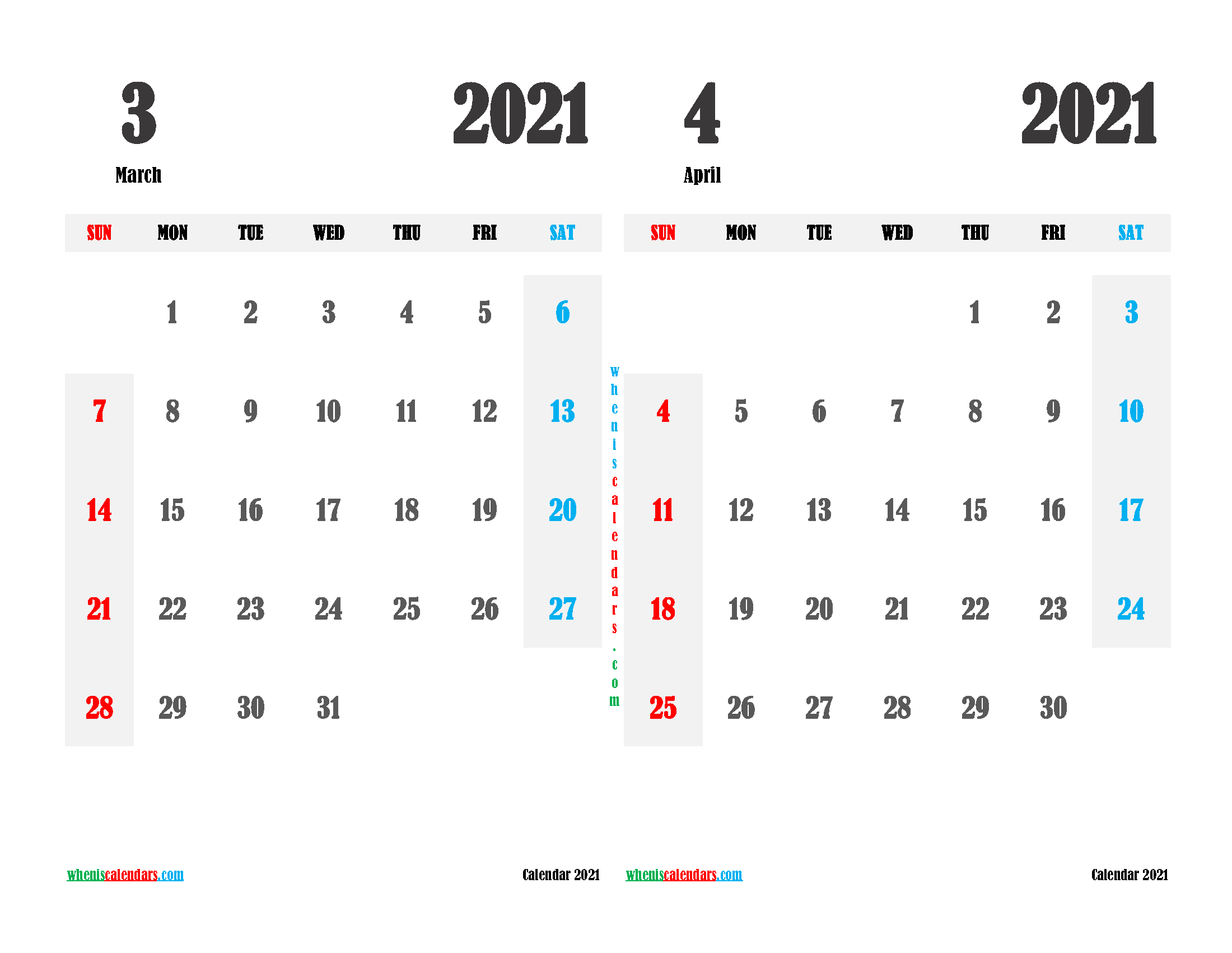 Free March and April 2021 Calendar Printable
