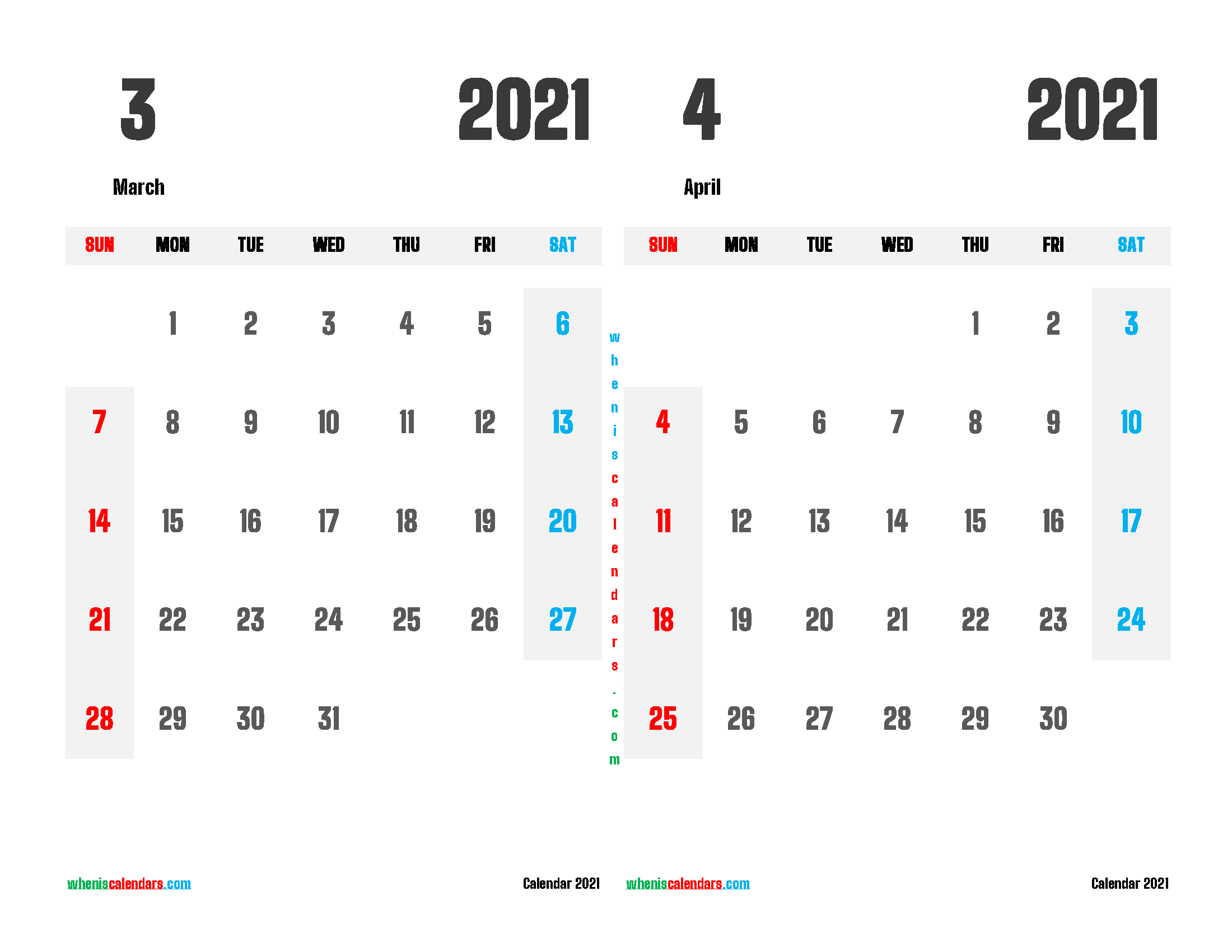 Free March and April 2021 Printable Calendar