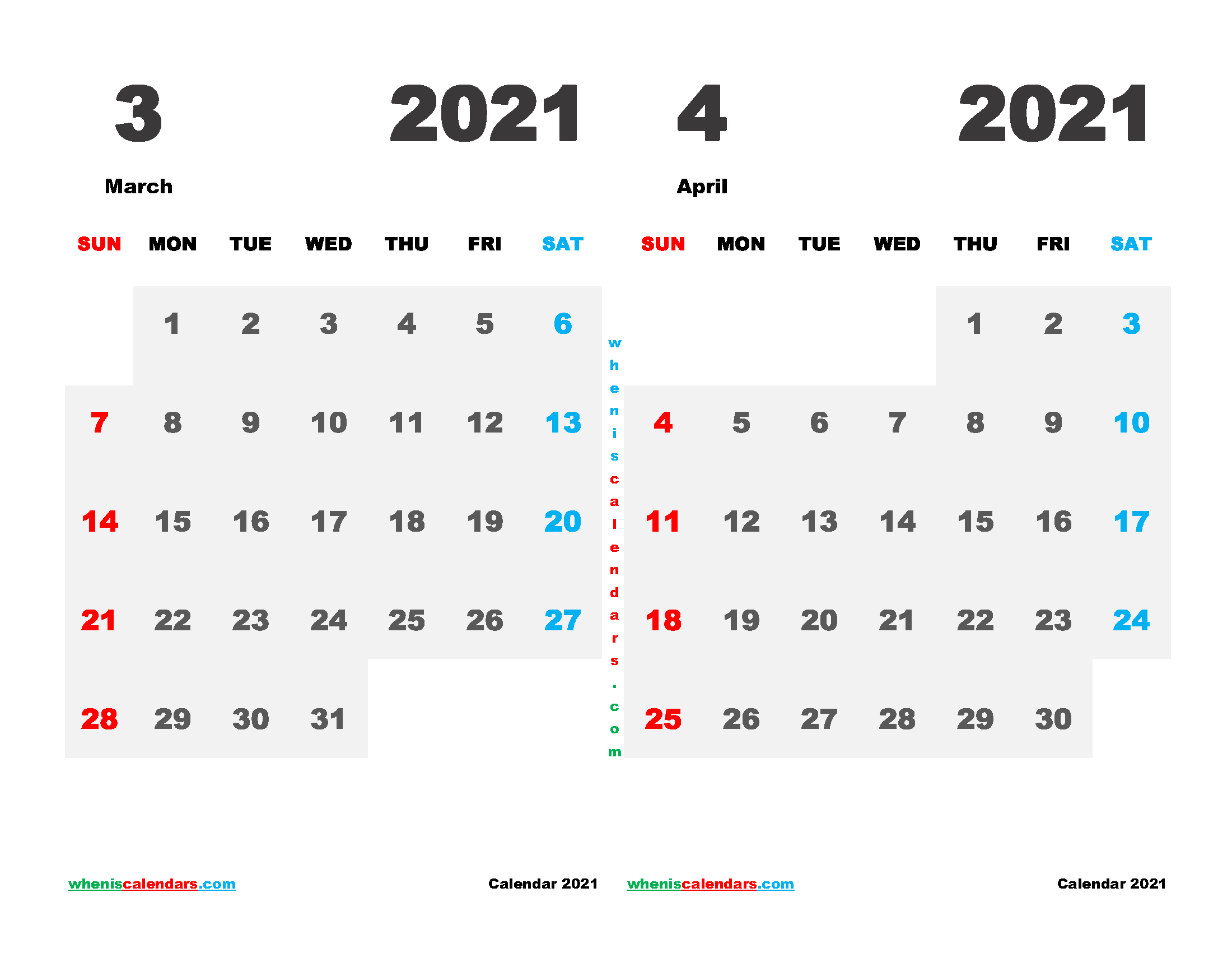 Printable March and April 2021 Calendar