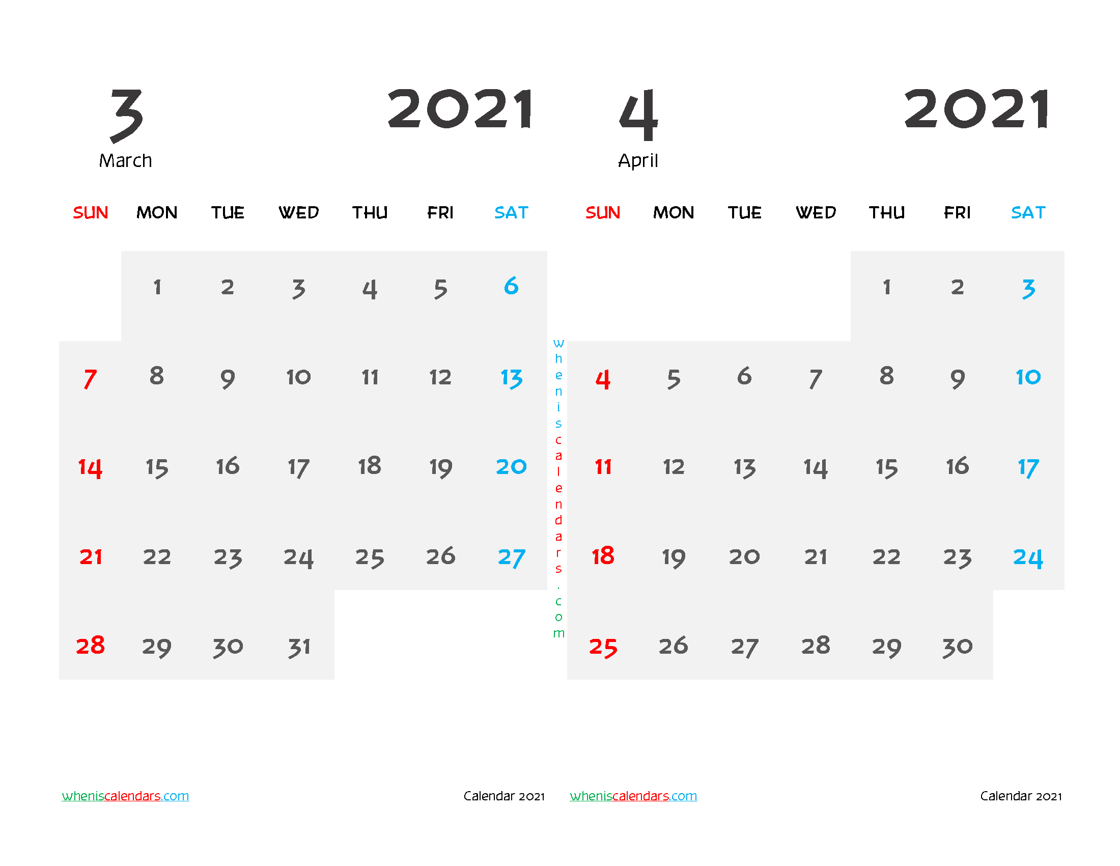 Printable Calendar 2021 March and April