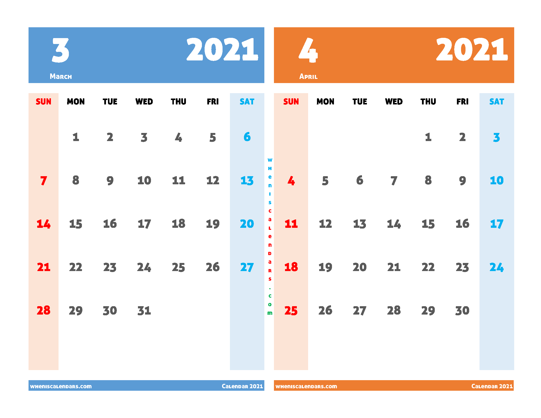 Free March April 2021 Printable Calendar