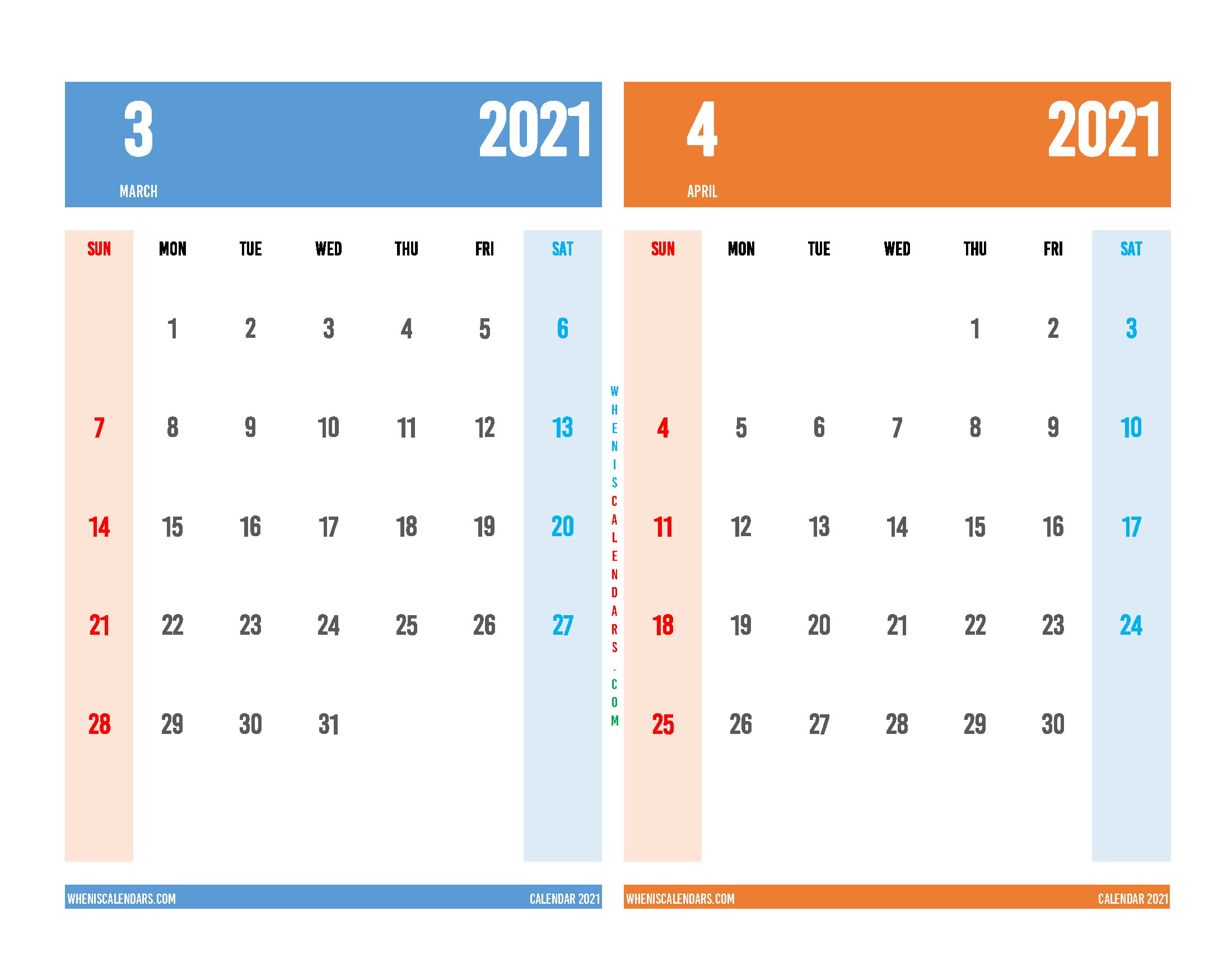 Free March and April 2021 Printable Calendar
