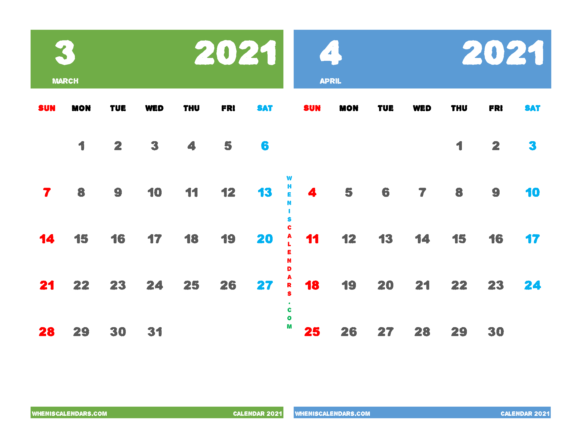 March and April 2021 Calendar Printable