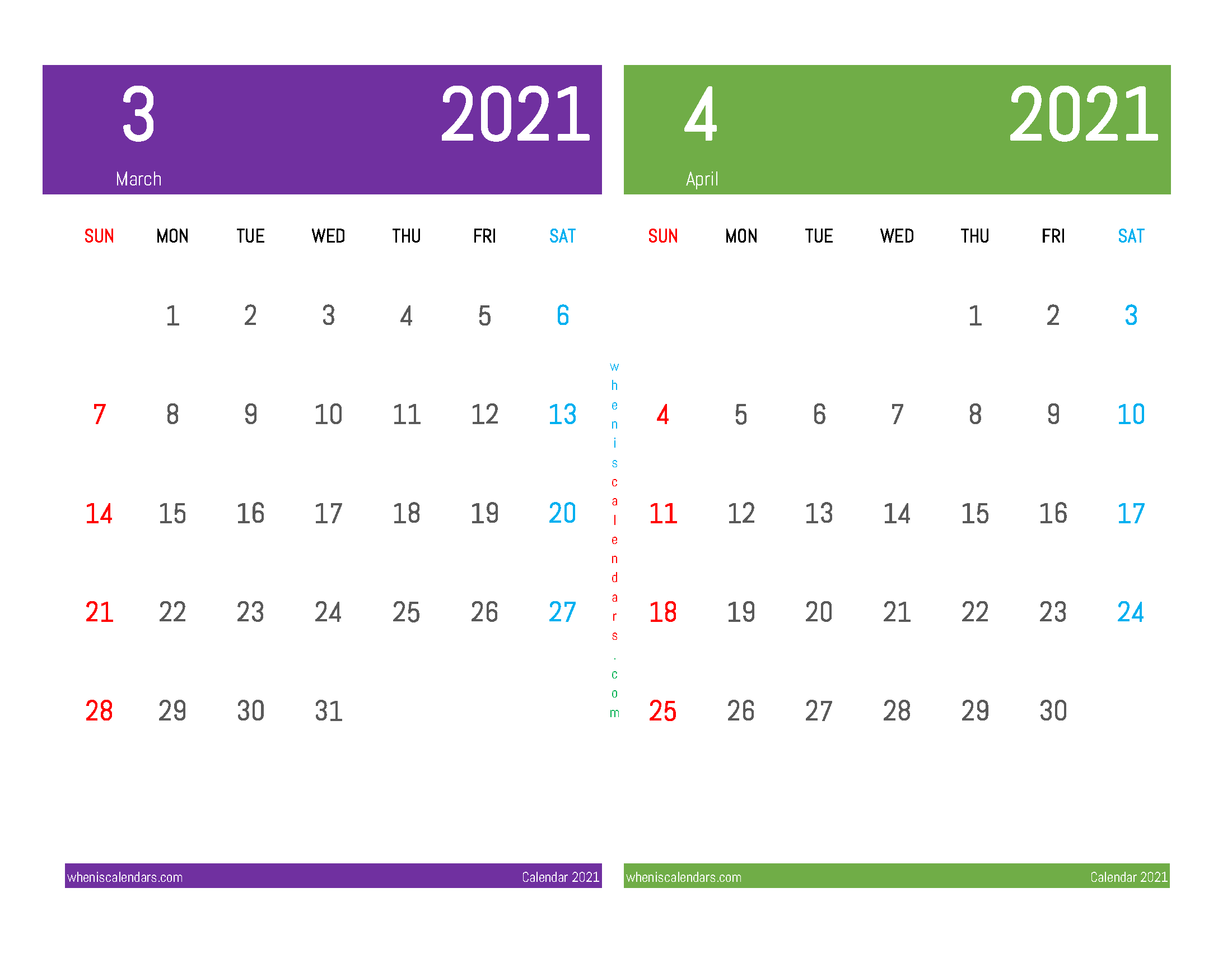 Printable Calendar 2021 March April