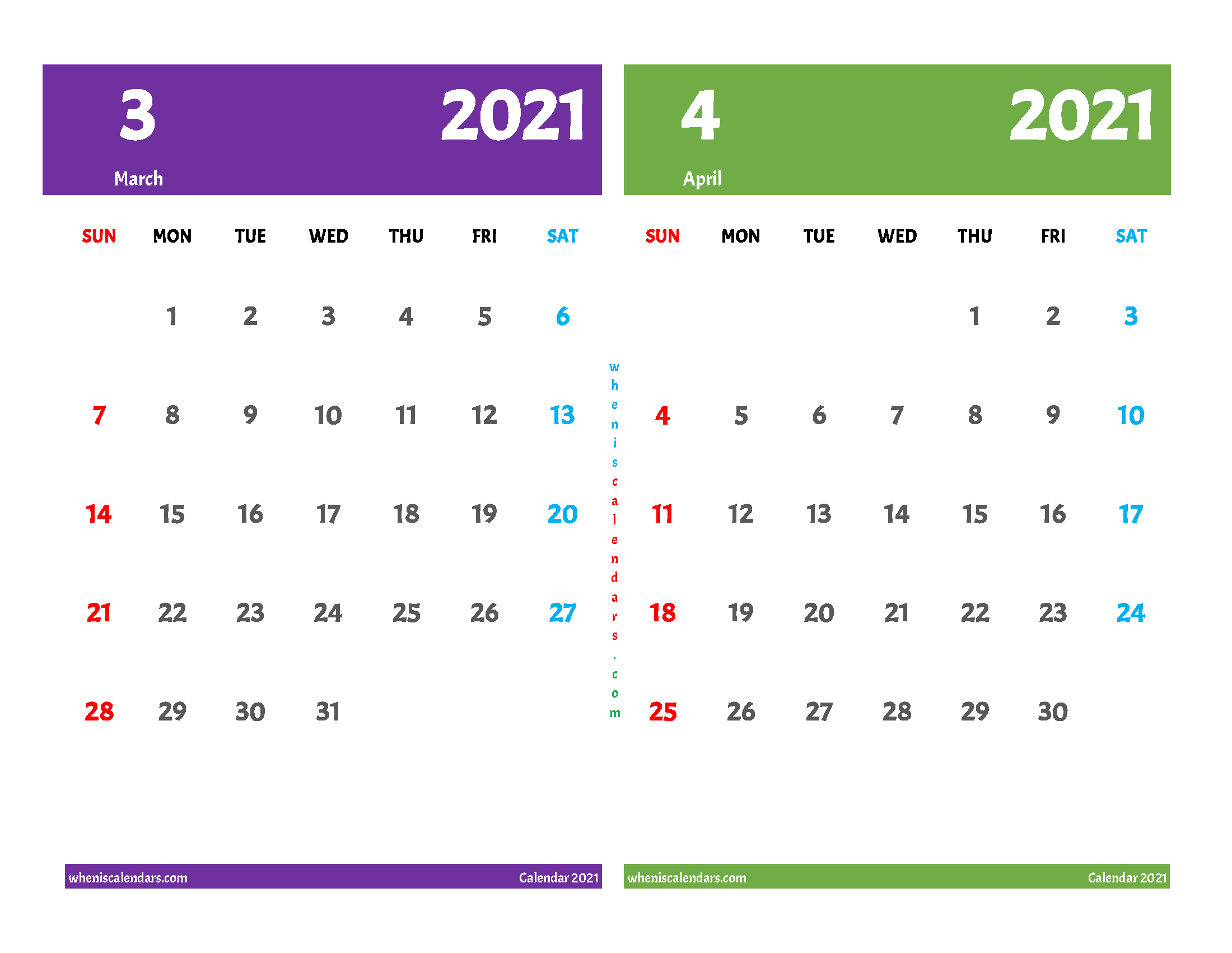 Free March April 2021 Calendar Printable