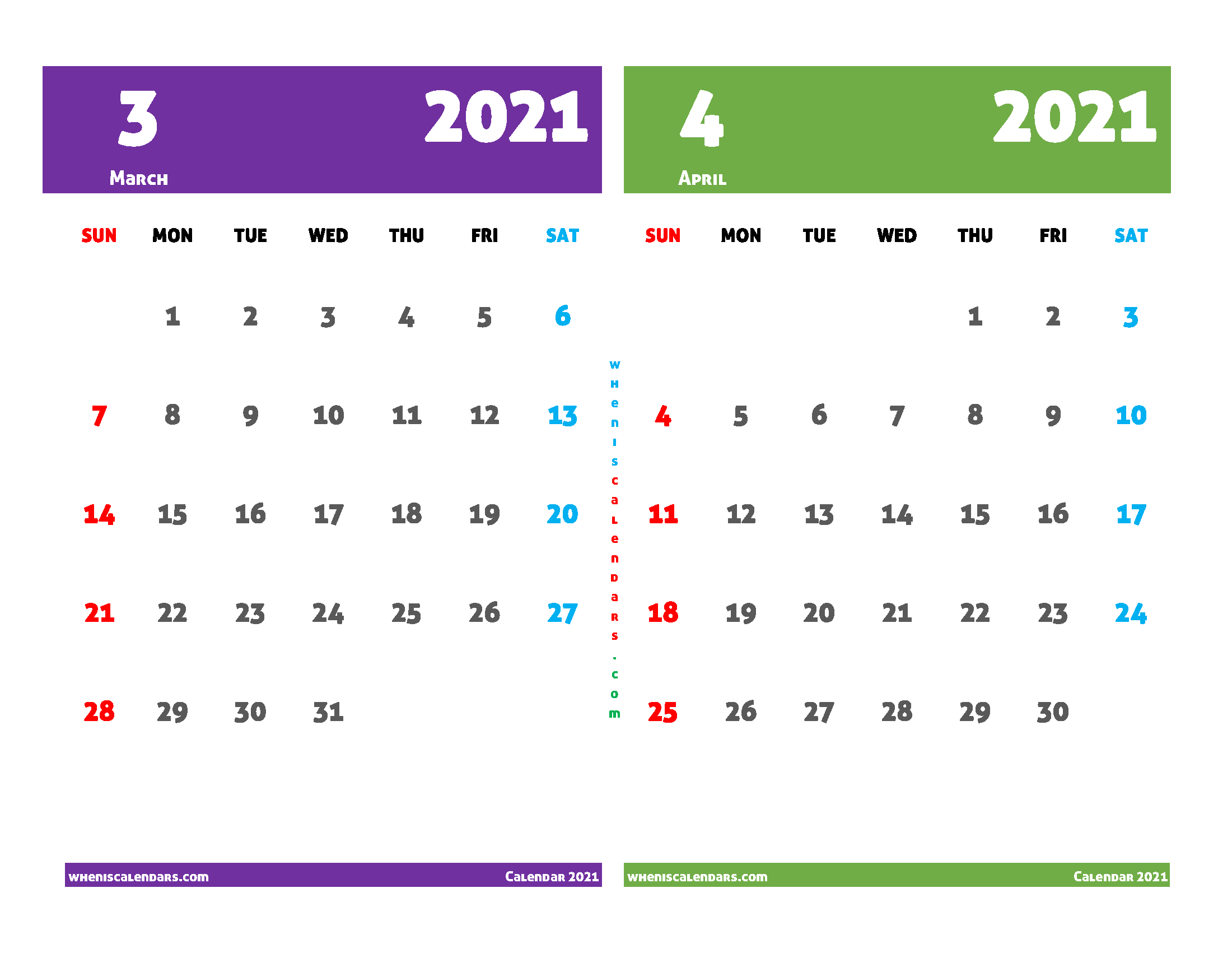 March and April 2021 Calendar Printable