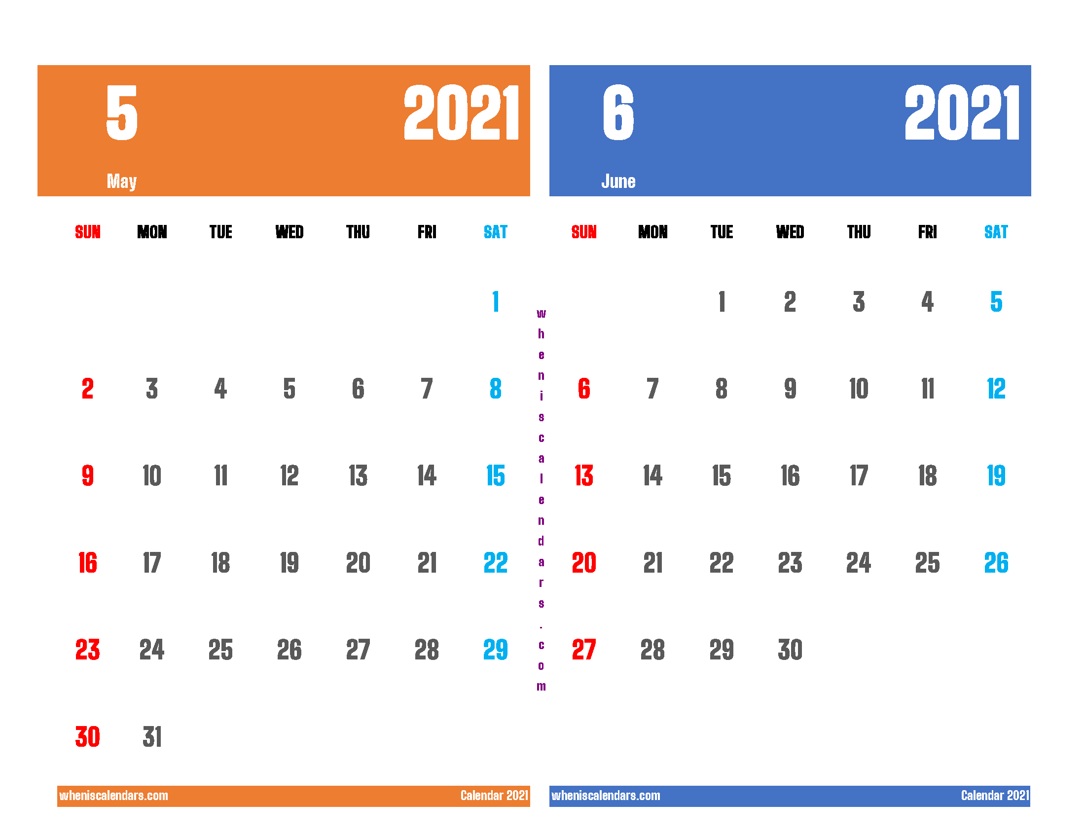 May June 2021 Calendar Printable