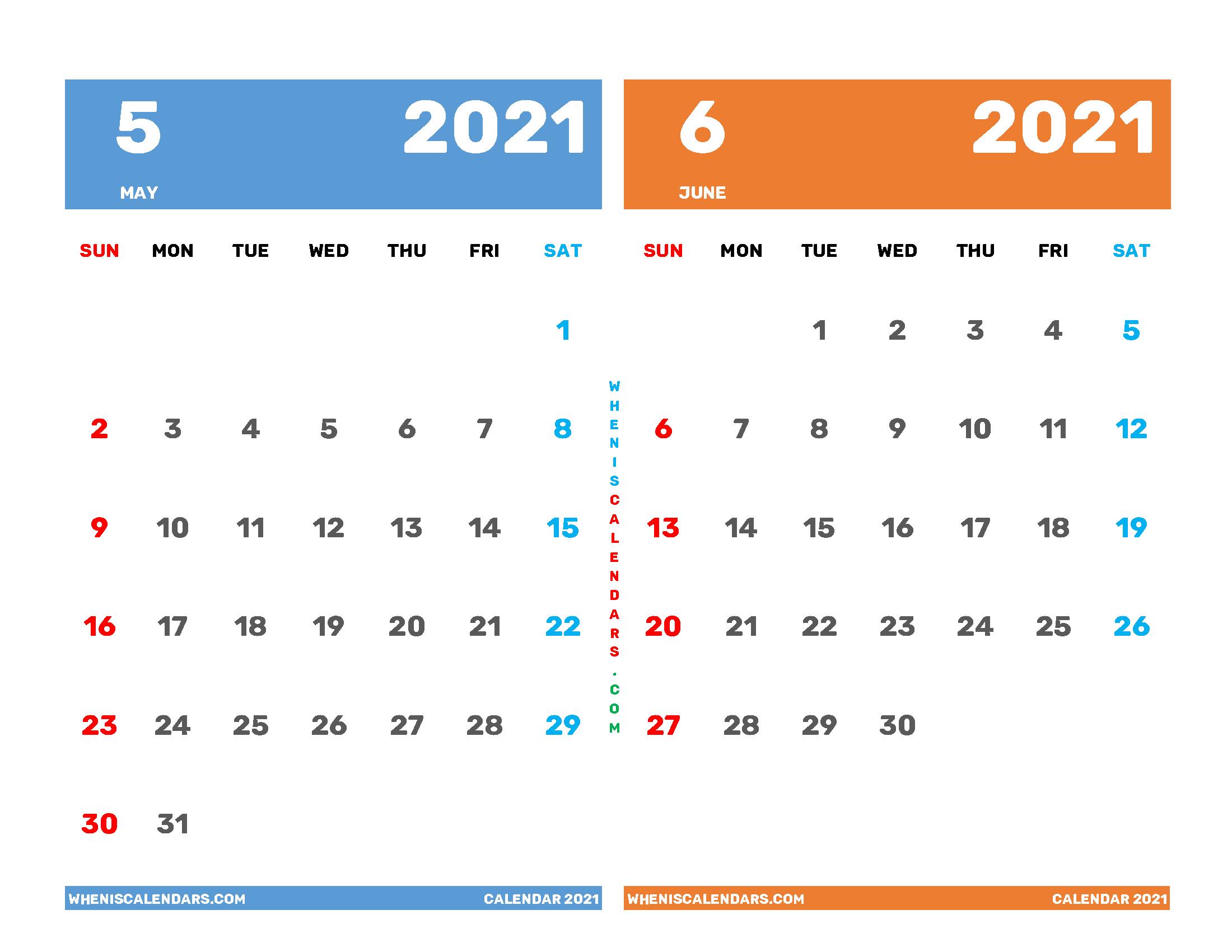 May and June 2021 Calendar Printable
