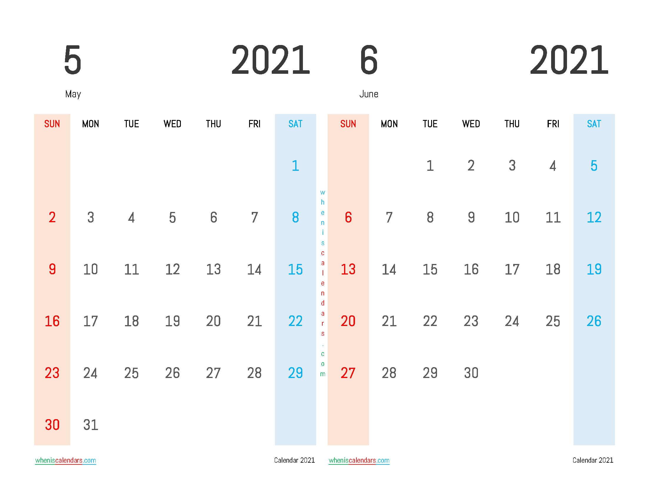 Printable May and June 2021 Calendar