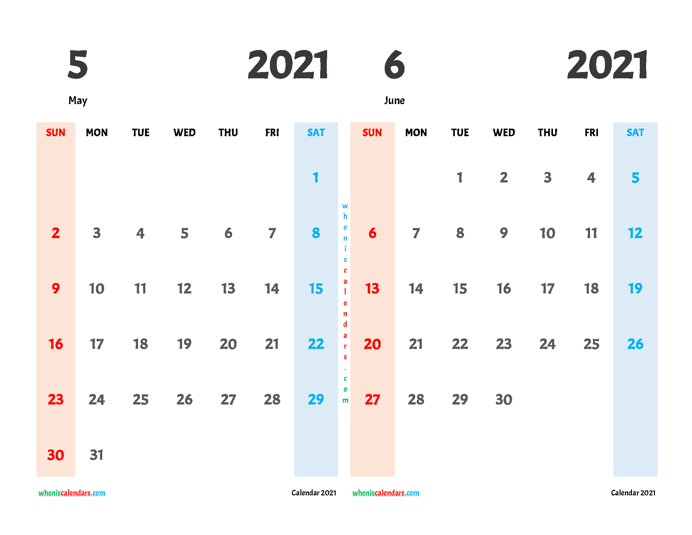 Printable Calendar May and June 2021