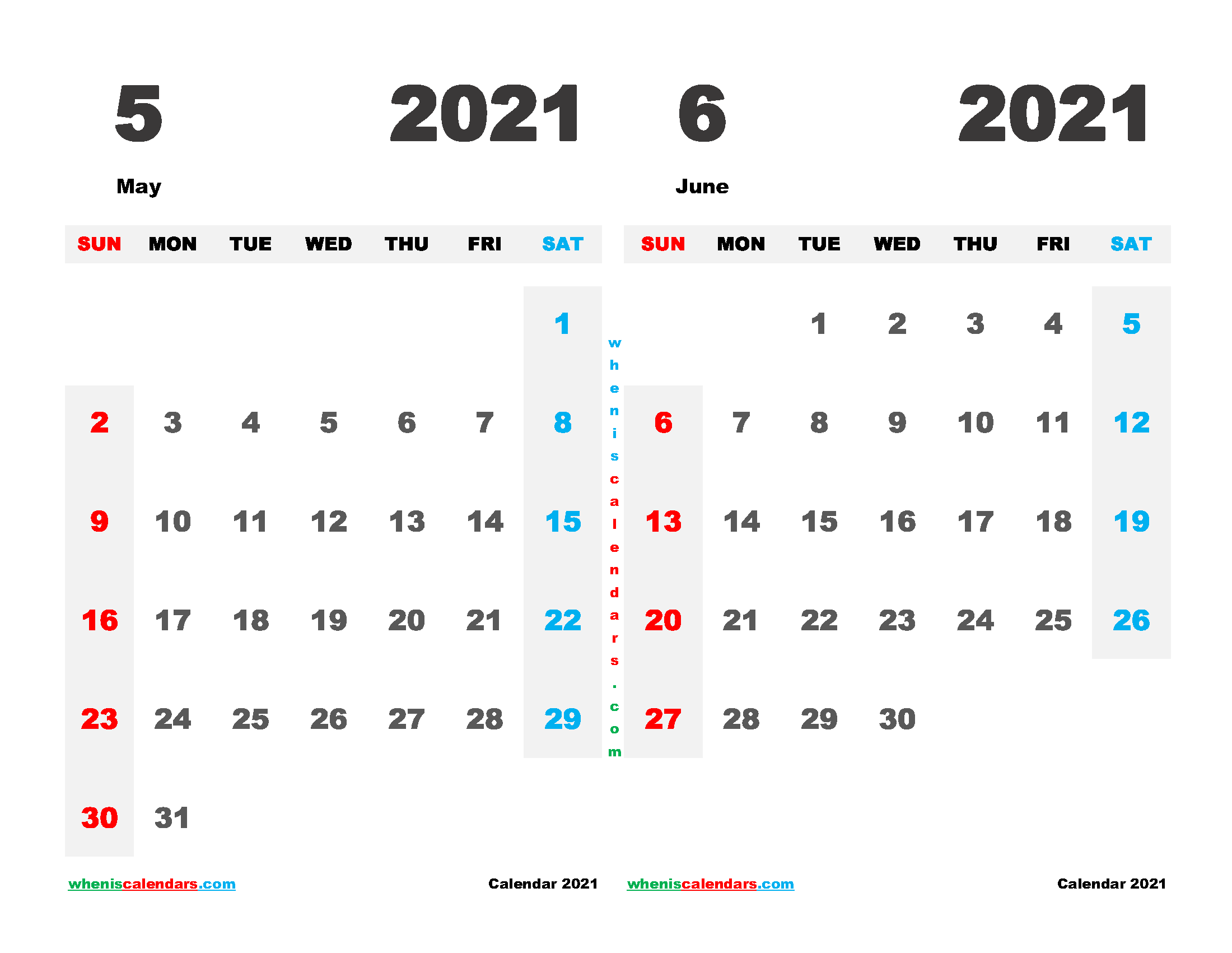 Printable Calendar 2021 May June