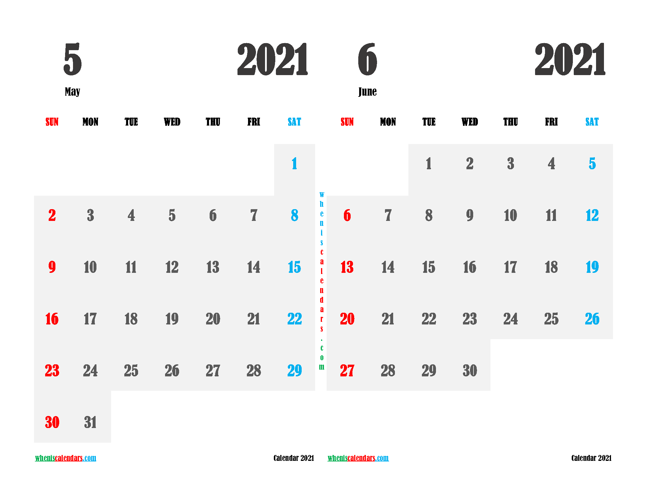 Printable May and June 2021 Calendar