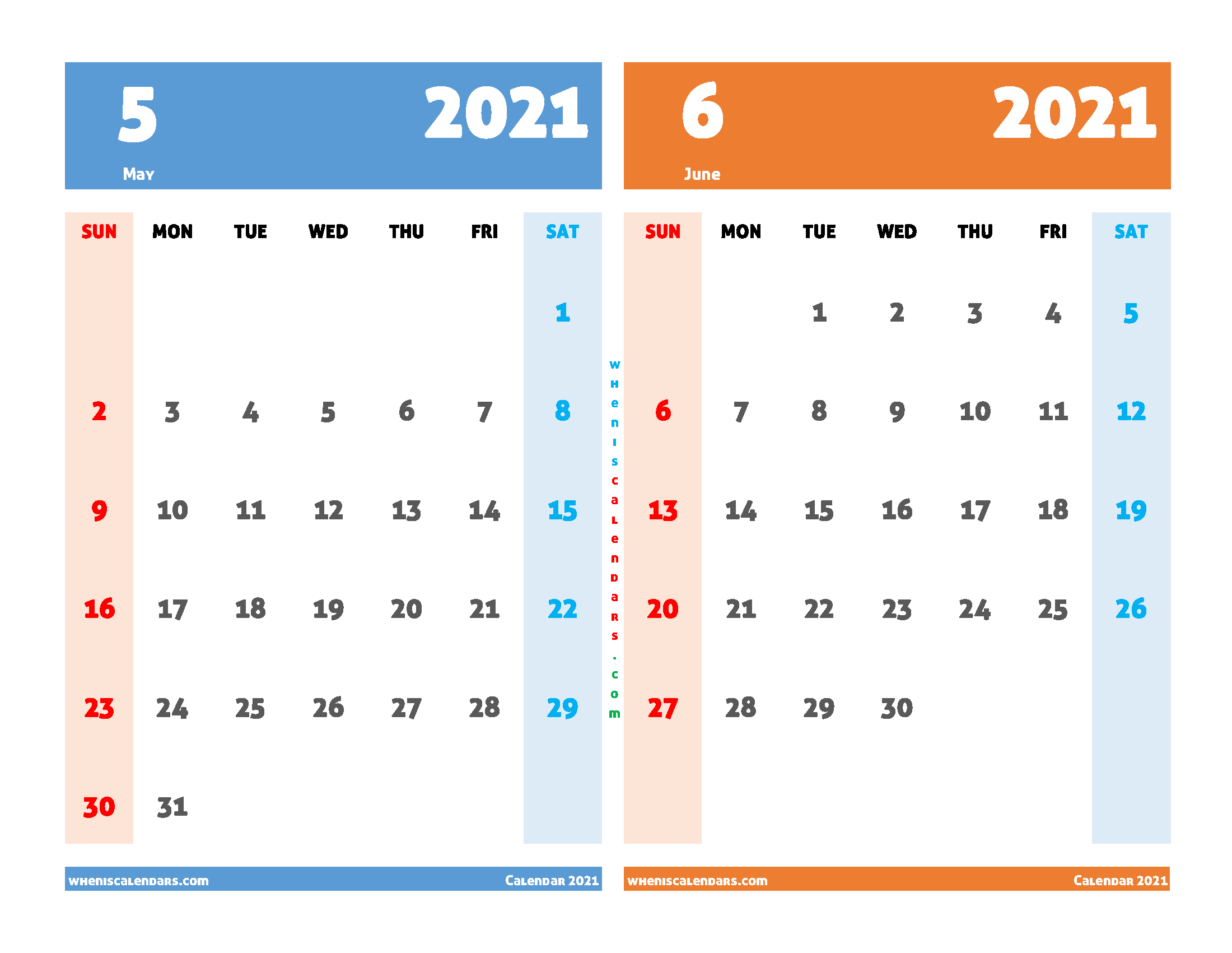 Printable May June 2021 Calendar