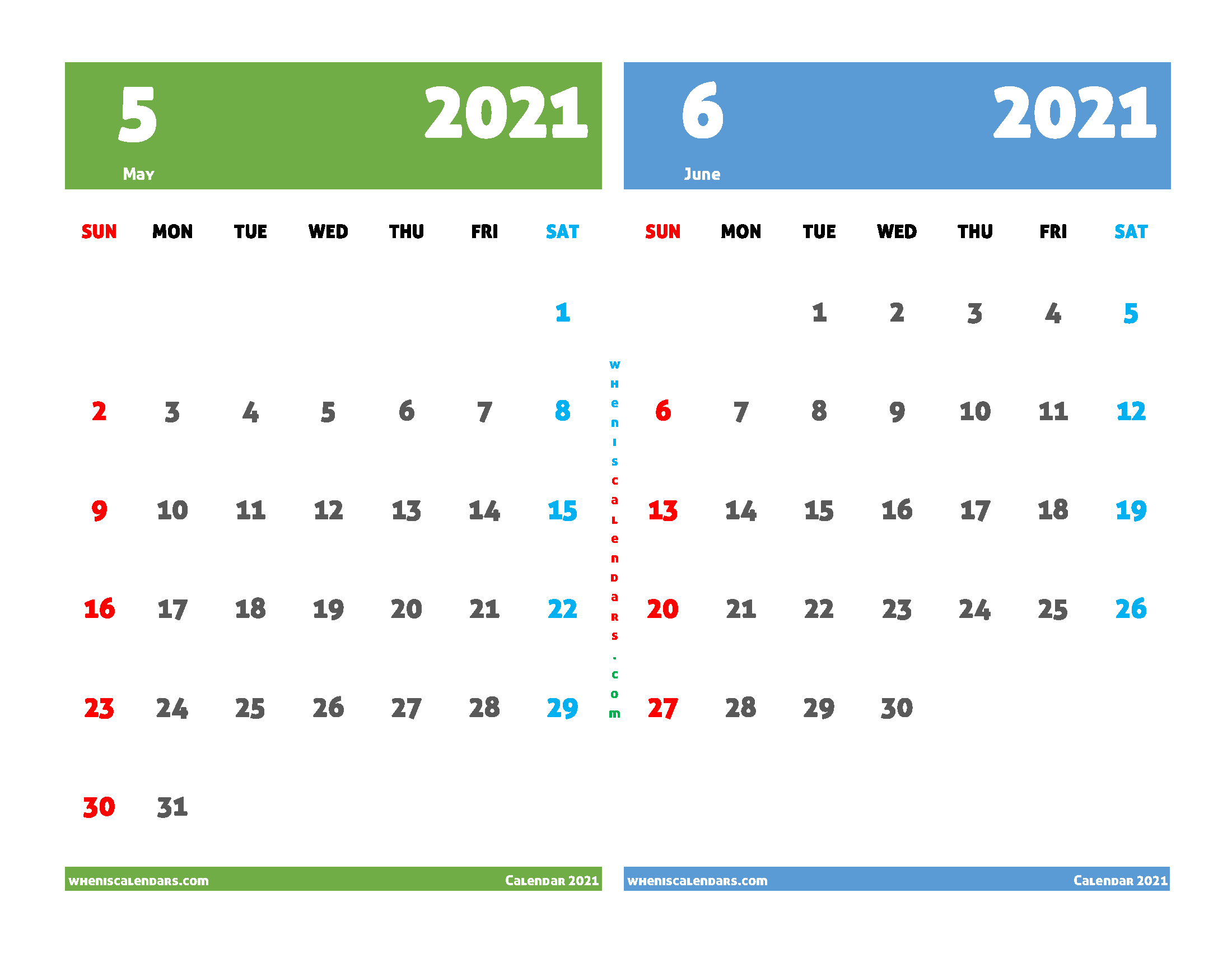 Printable Calendar May June 2021