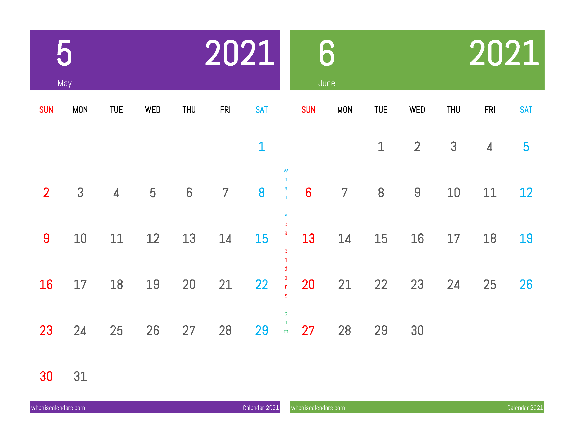 May and June 2021 Calendar Printable Free