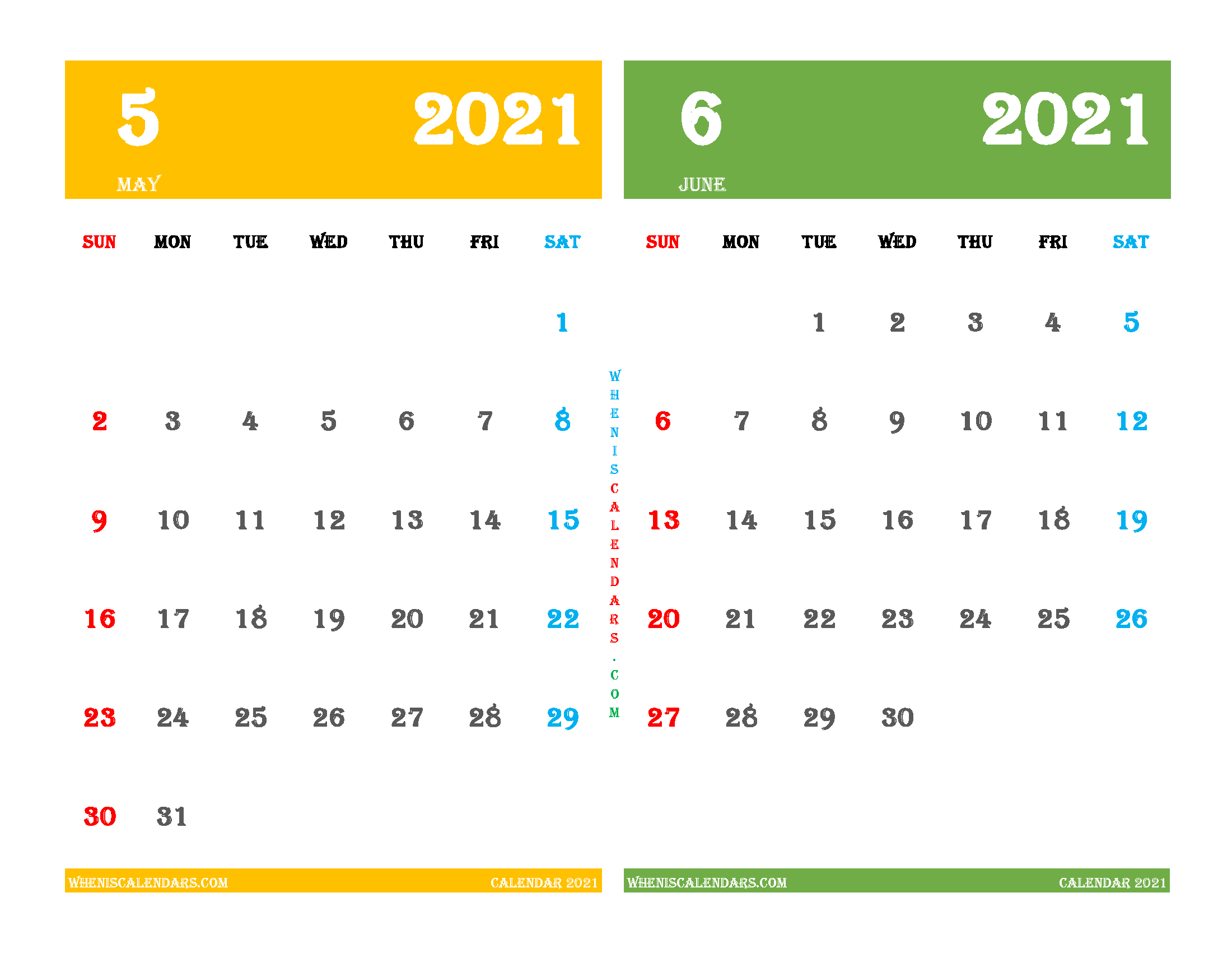 Printable Calendar 2021 May June