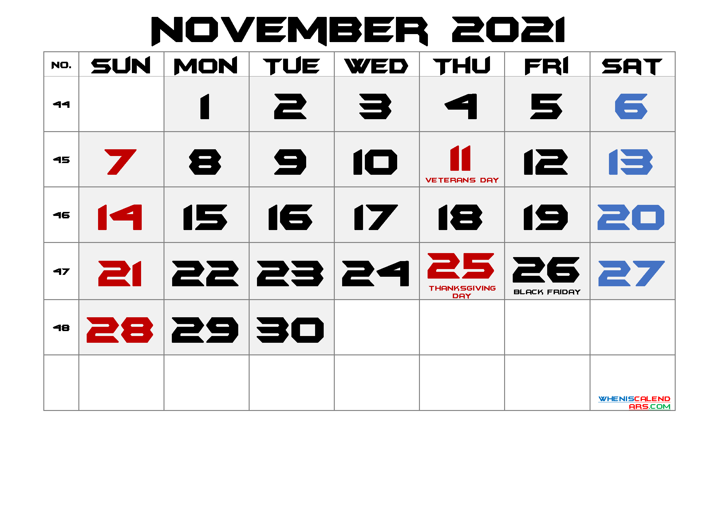 Free Cute November 2021 Calendar