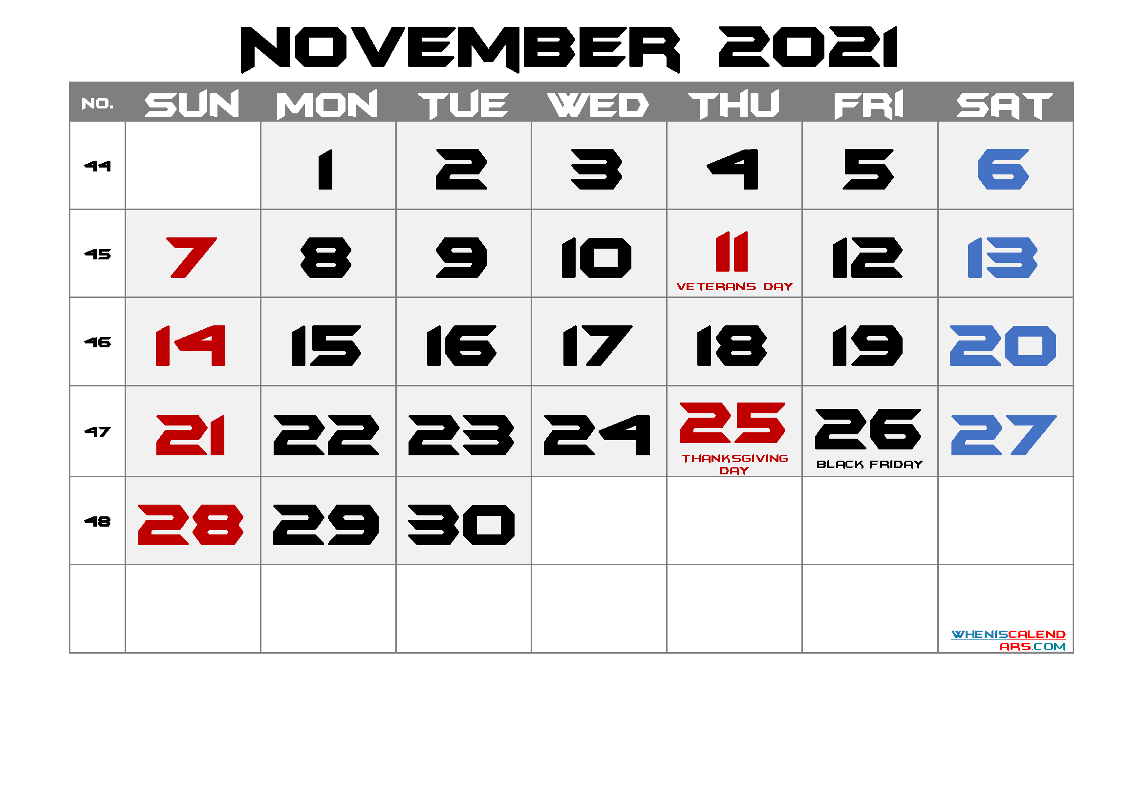 Free November 2021 Calendar Printable Cute