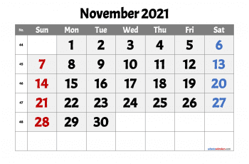 free printable november 2021 calendar with week numbers