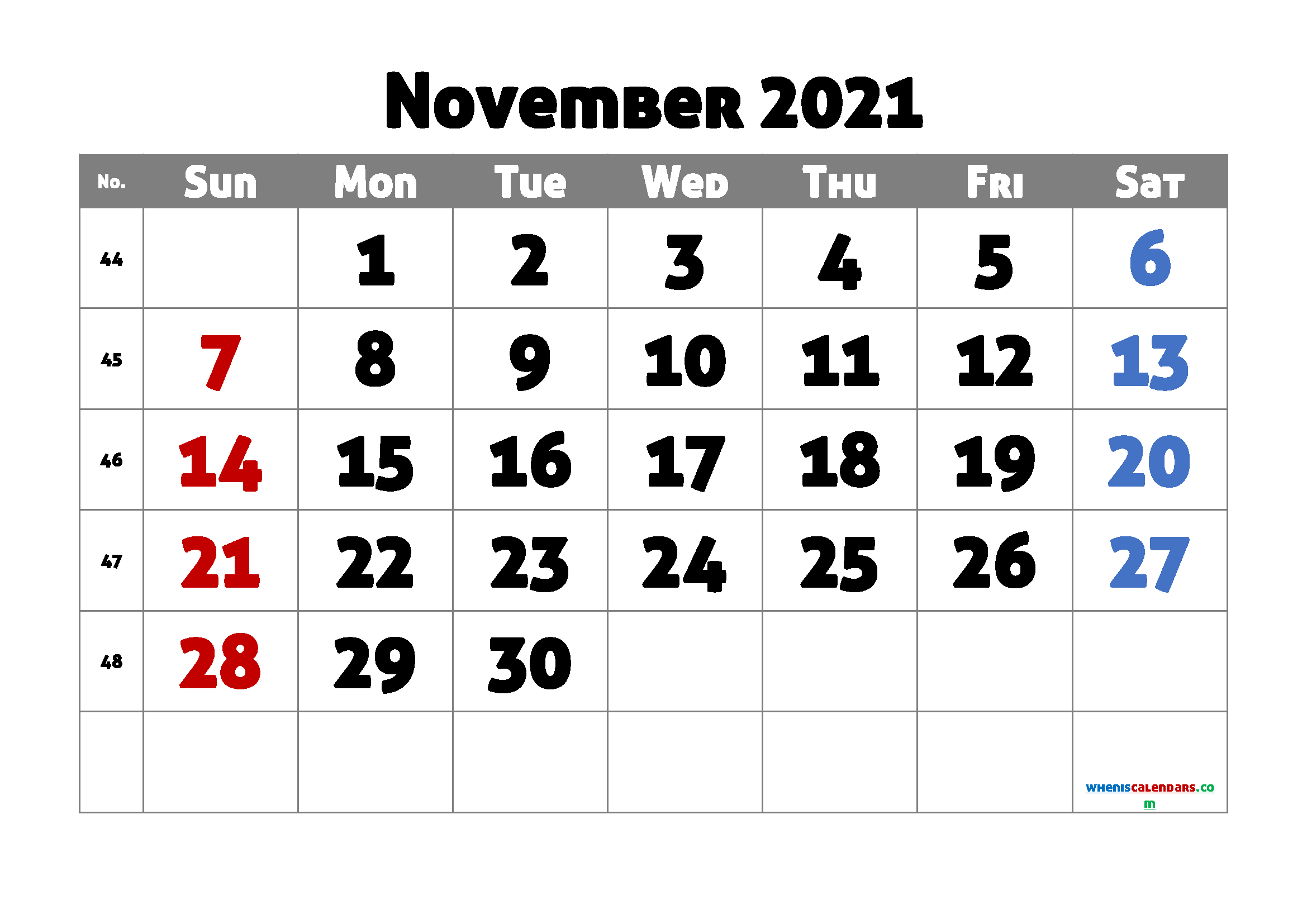 Printable Calendar November 2021 Free