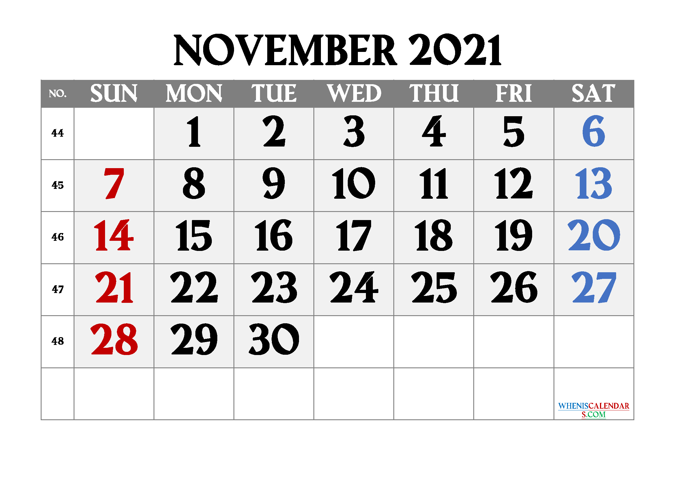 Printable Calendar November 2021 Free