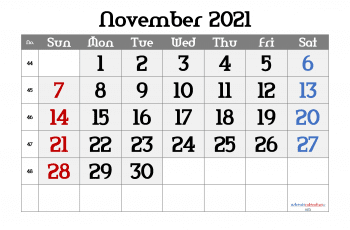 free printable november 2021 calendar with week numbers
