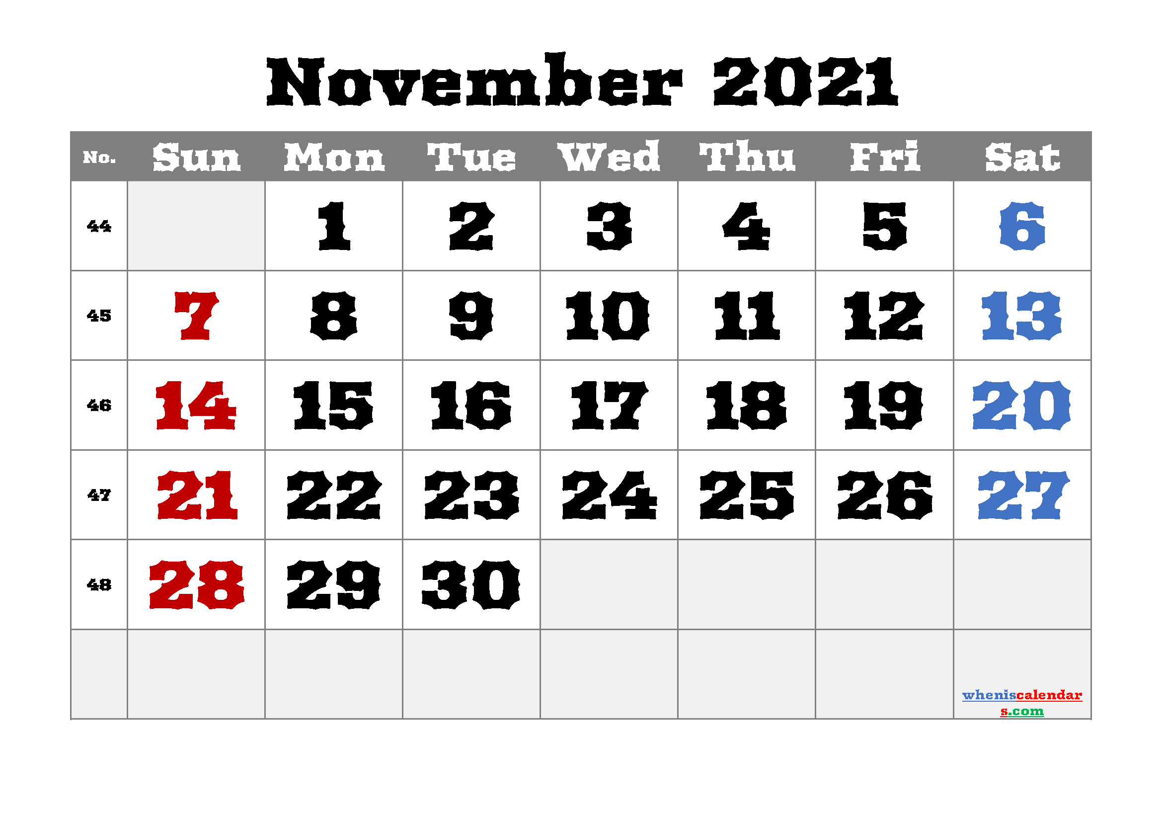 Free November 2021 Calendar Template