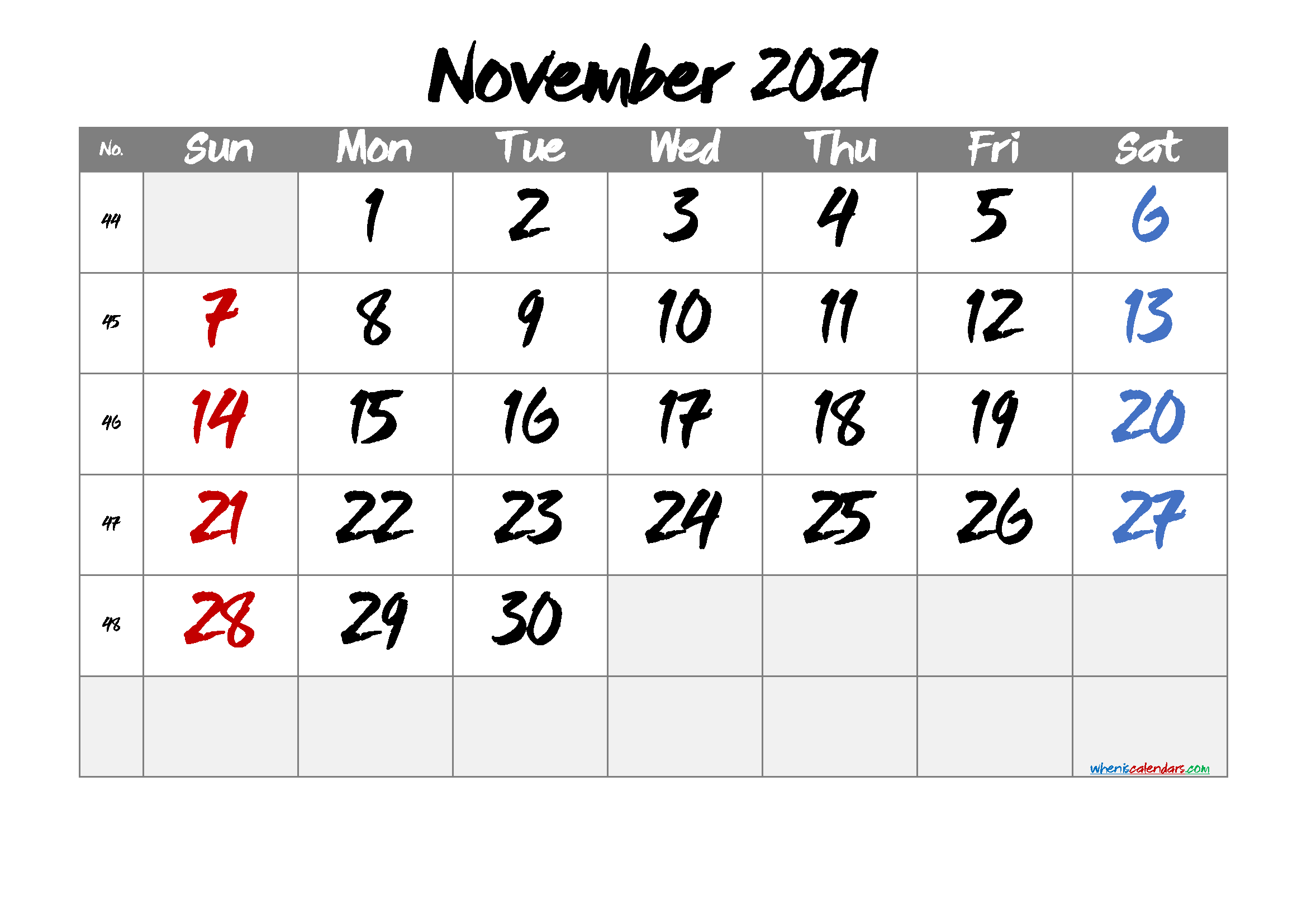 Free Printable 2021 Calendar November