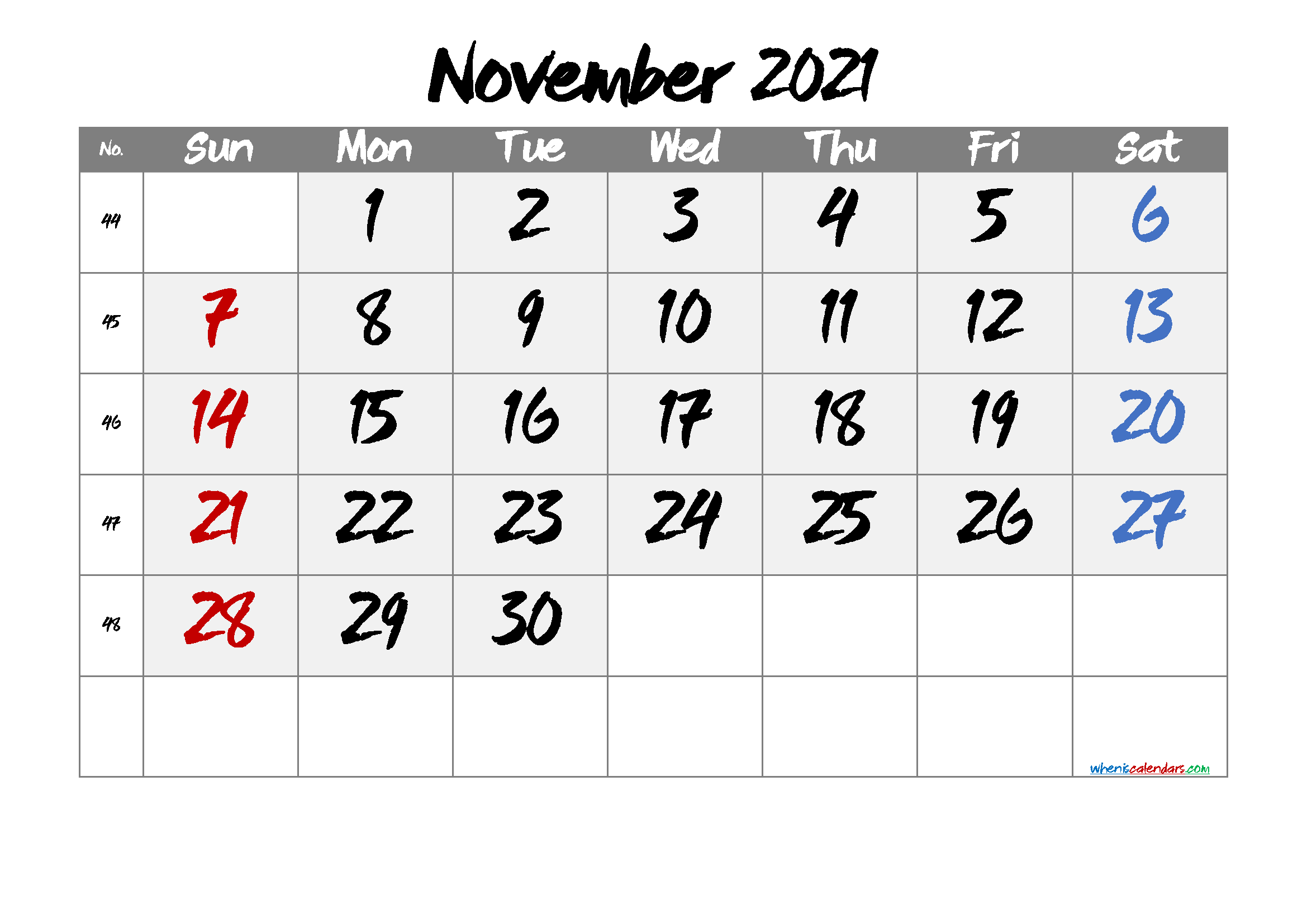 November 2021 Printable Calendar Free