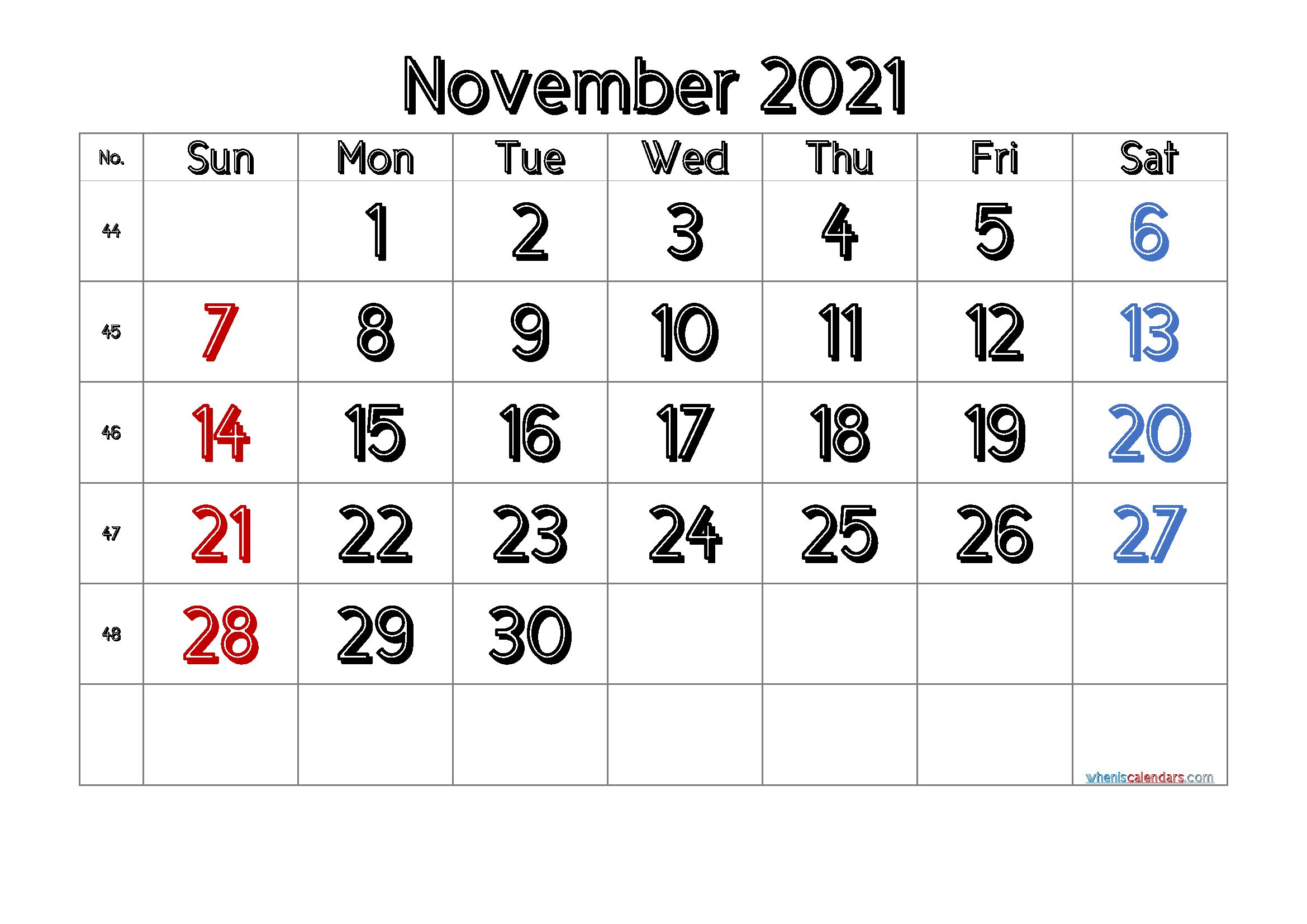 Free November 2021 Calendar Template